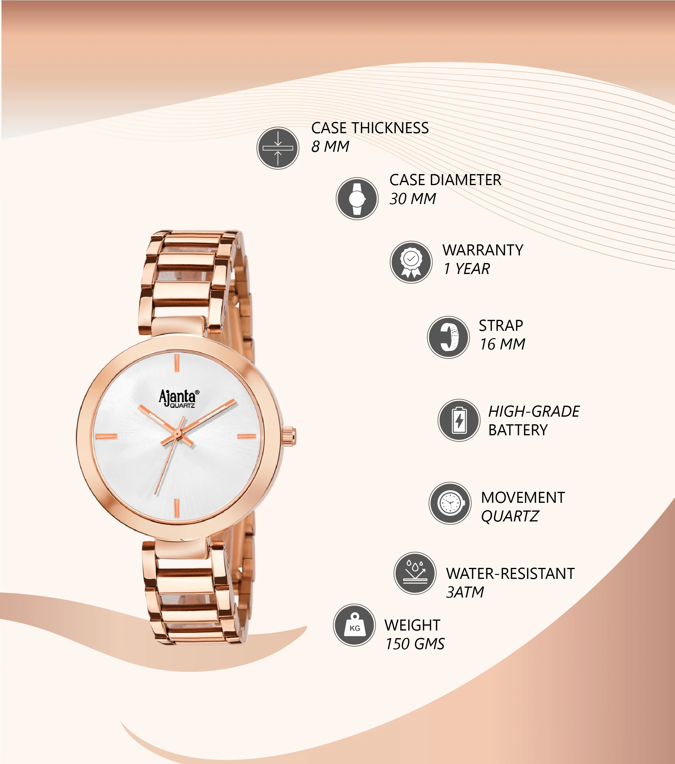 Stellar Silver Dial Rose Gold-Tone Stainless Steel Bracelet - Image 4