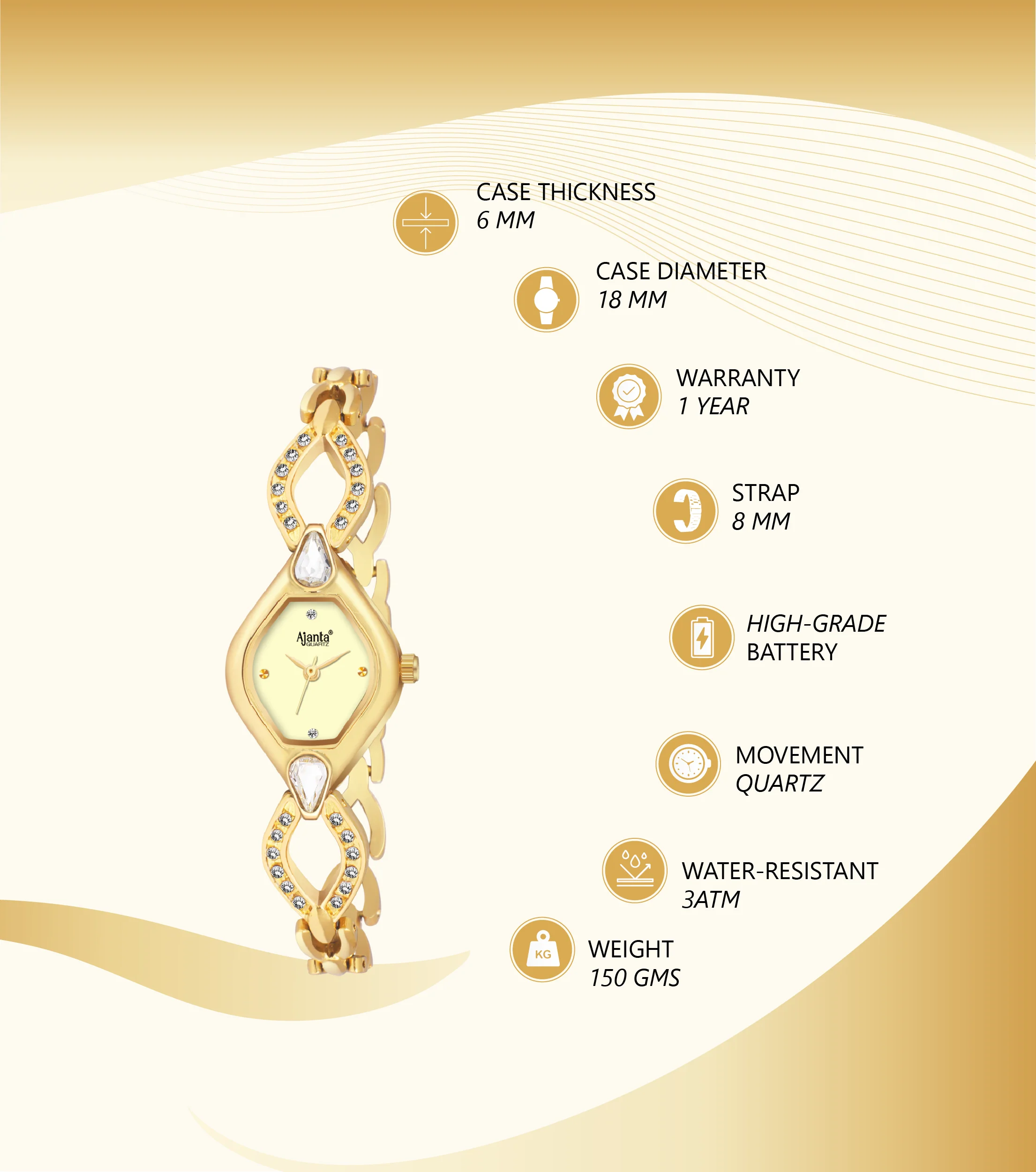 Ammarra Ivory Dial Gold-Tone Bracelet - Image 4