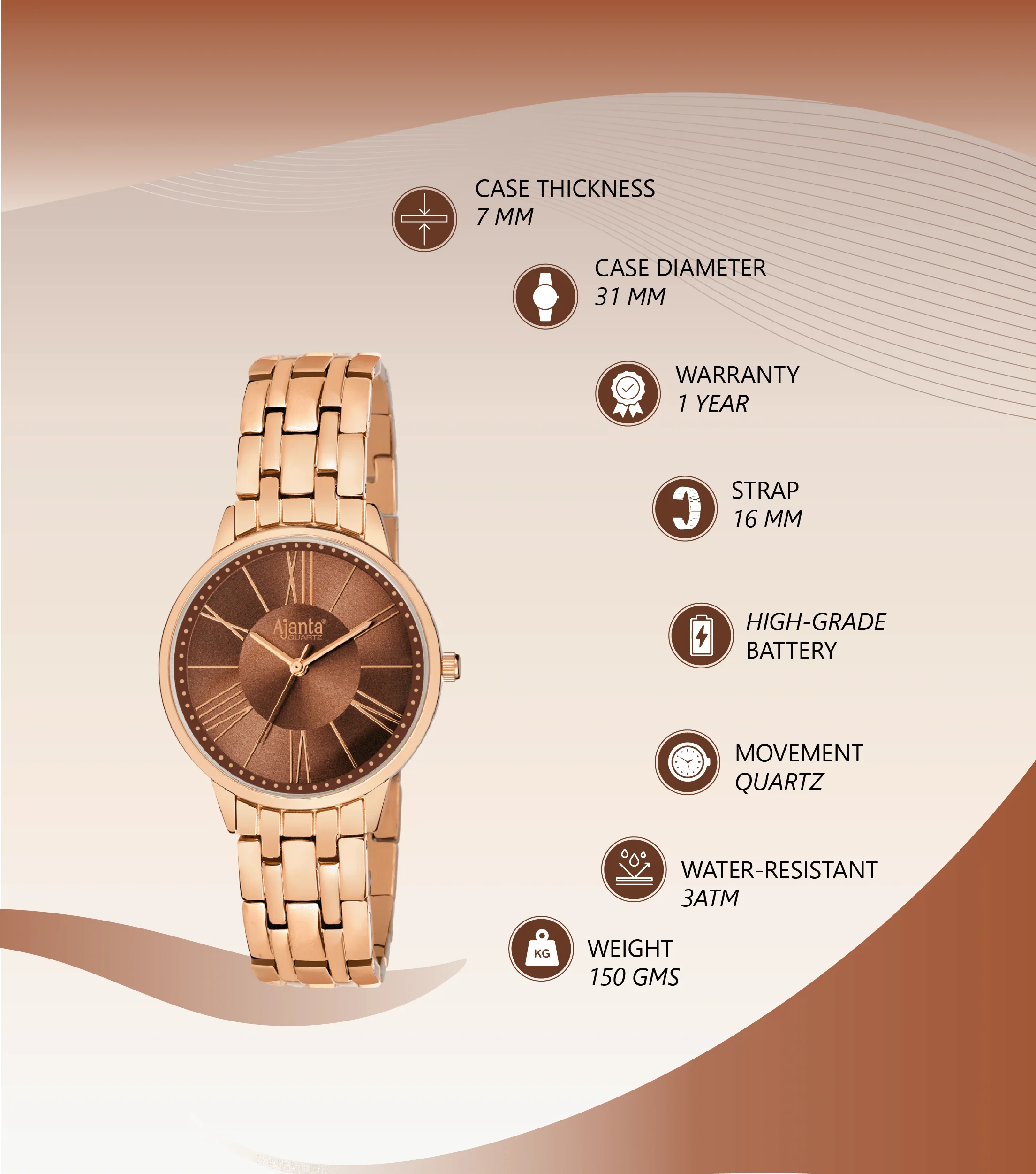 Show Stopper Brown Dial Rose Gold-Tone Bracelet - Image 4