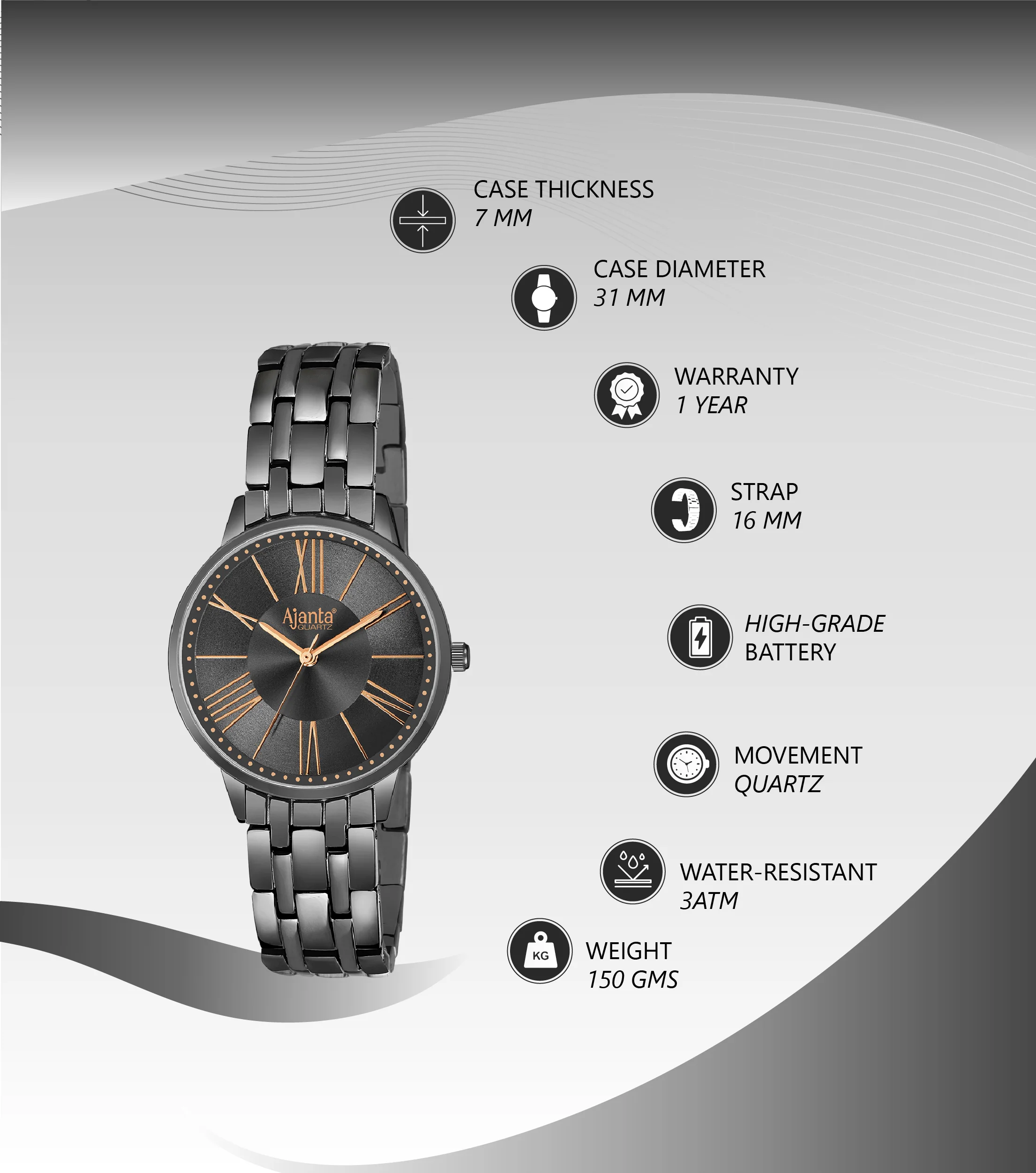 Show Stopper Grey Dial Gunmetal Bracelet - Image 4