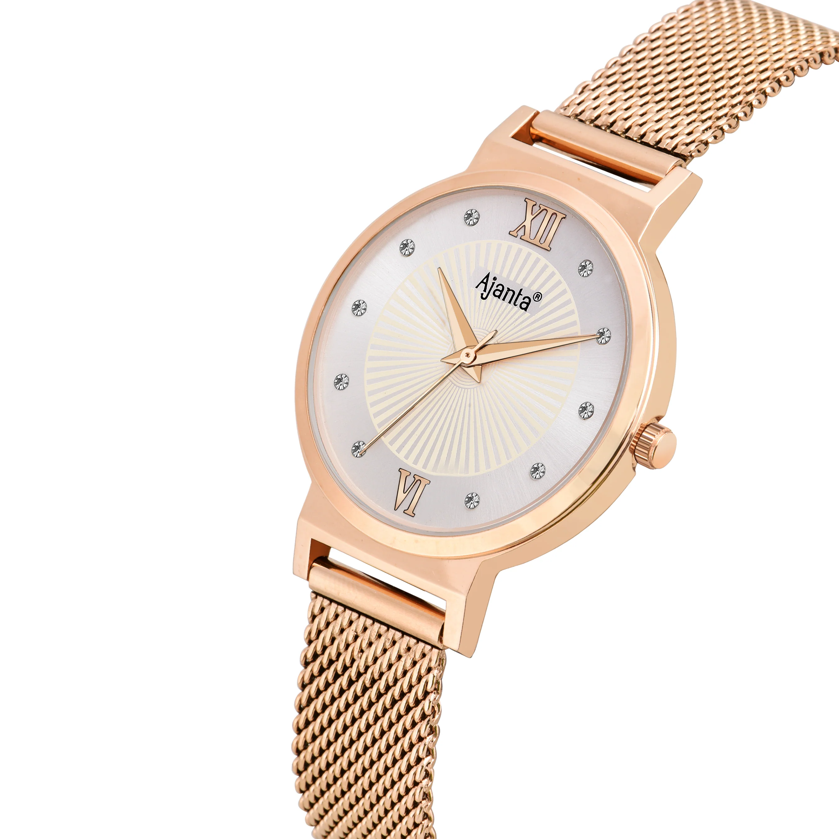 Dazzora Silver Dial Rose Gold-Tone Mesh Bracelet - Image 5