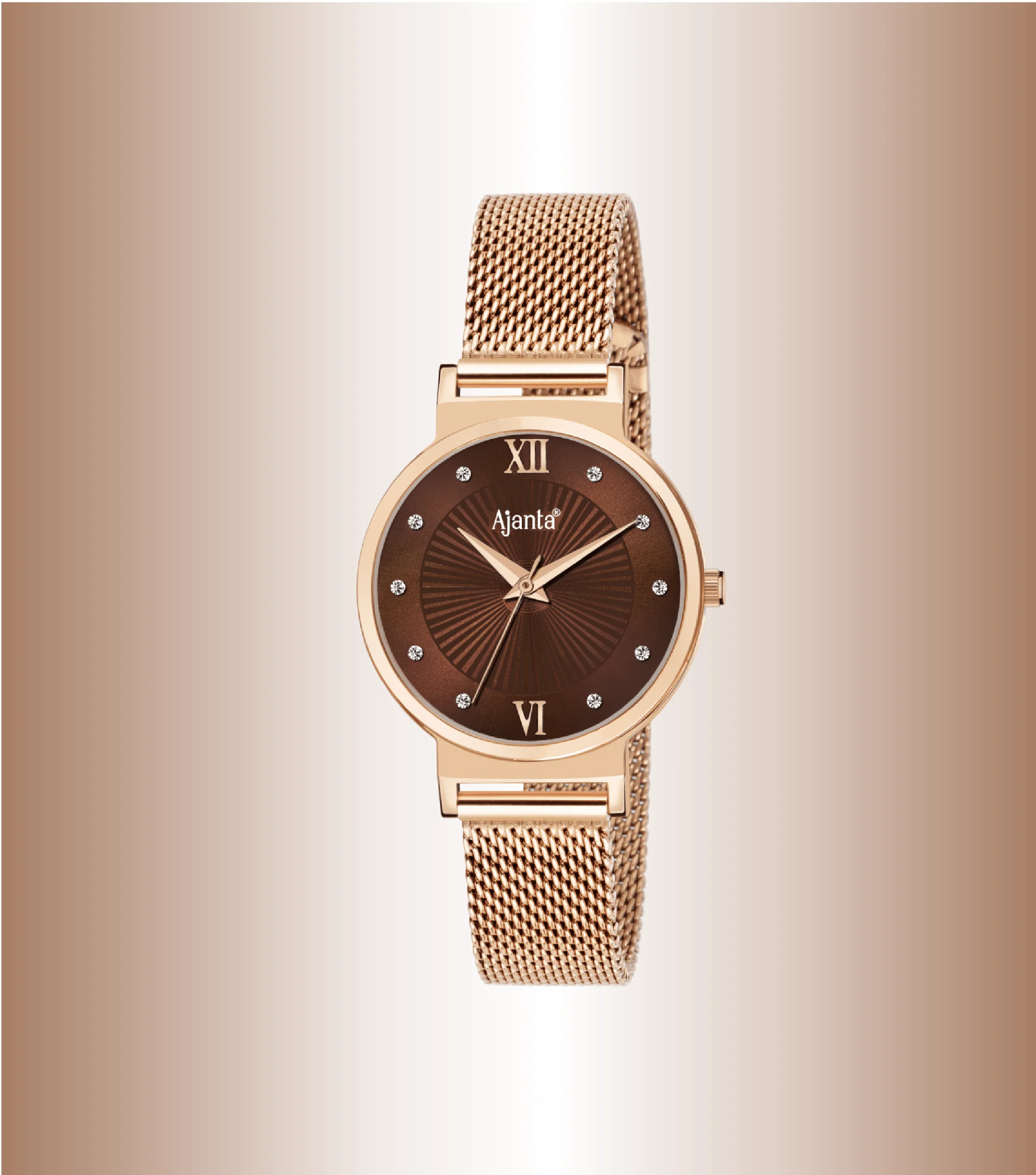 Dazzora Brown Dial Rose Gold-Tone Mesh Bracelet - Image 2