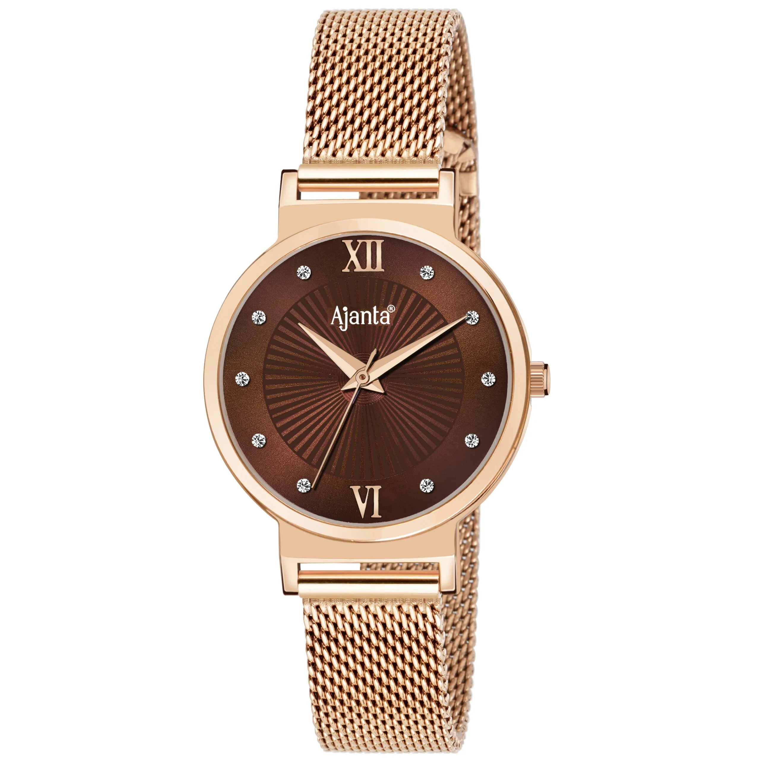 Dazzora Brown Dial Rose Gold-Tone Mesh Bracelet - Image 3