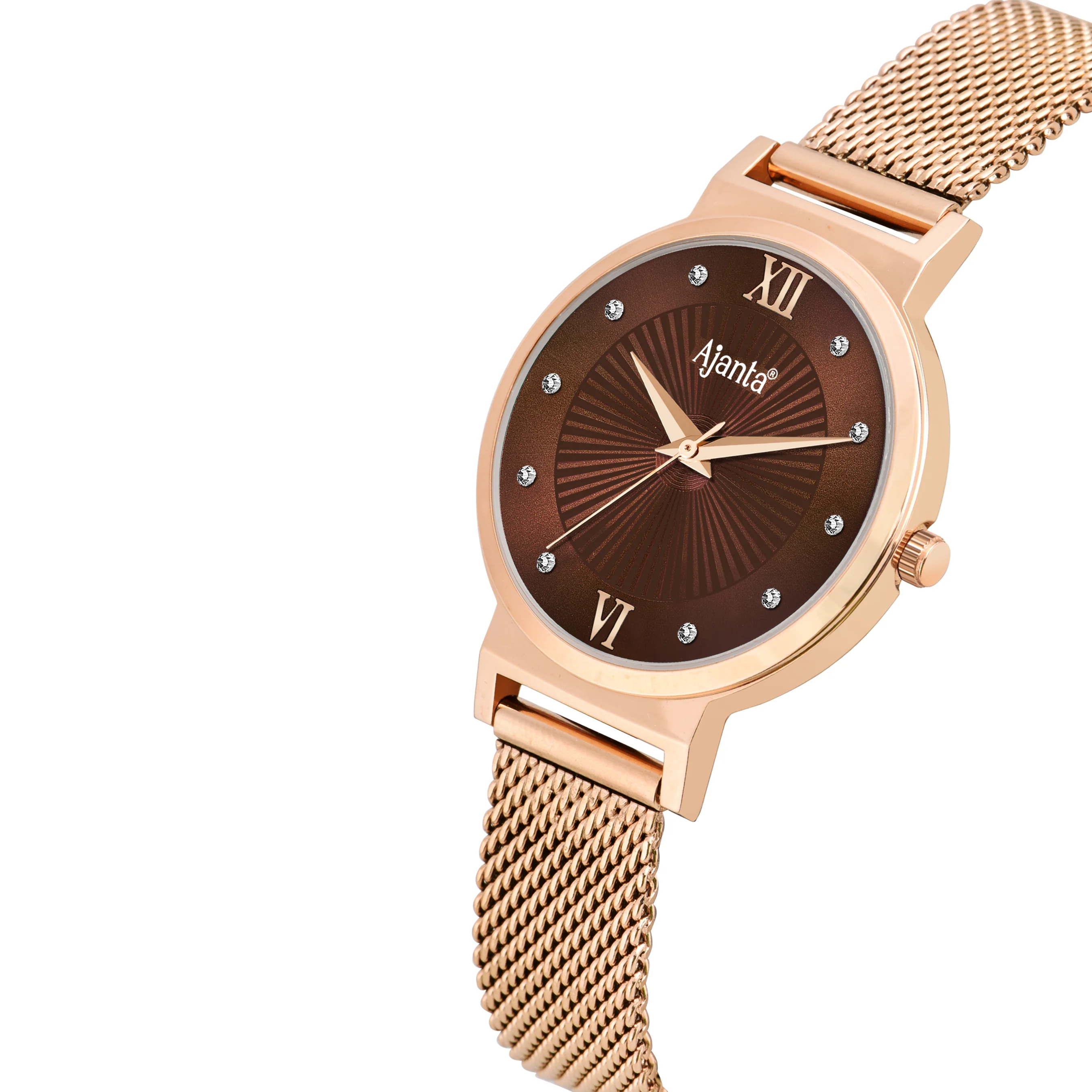 Dazzora Brown Dial Rose Gold-Tone Mesh Bracelet - Image 5