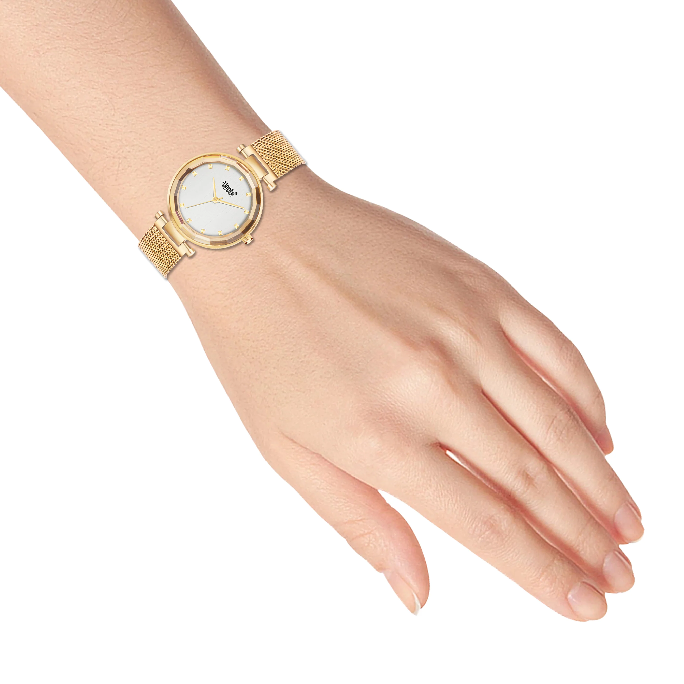 Flaire Silver Dial Gold-Tone Mesh Bracelet - Image 8