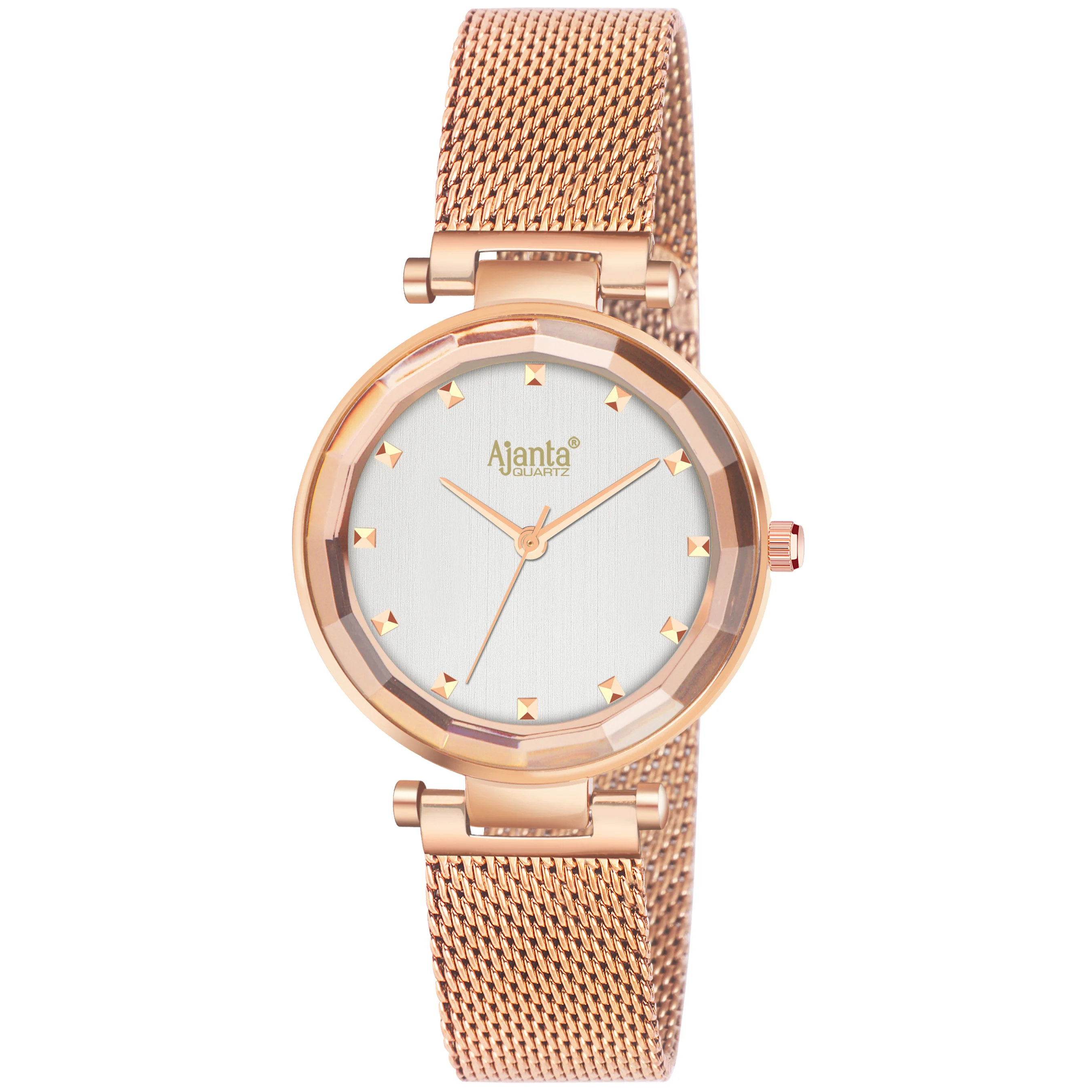 Flaire Silver Dial Rose Gold-Tone Mesh Bracelet - Image 3