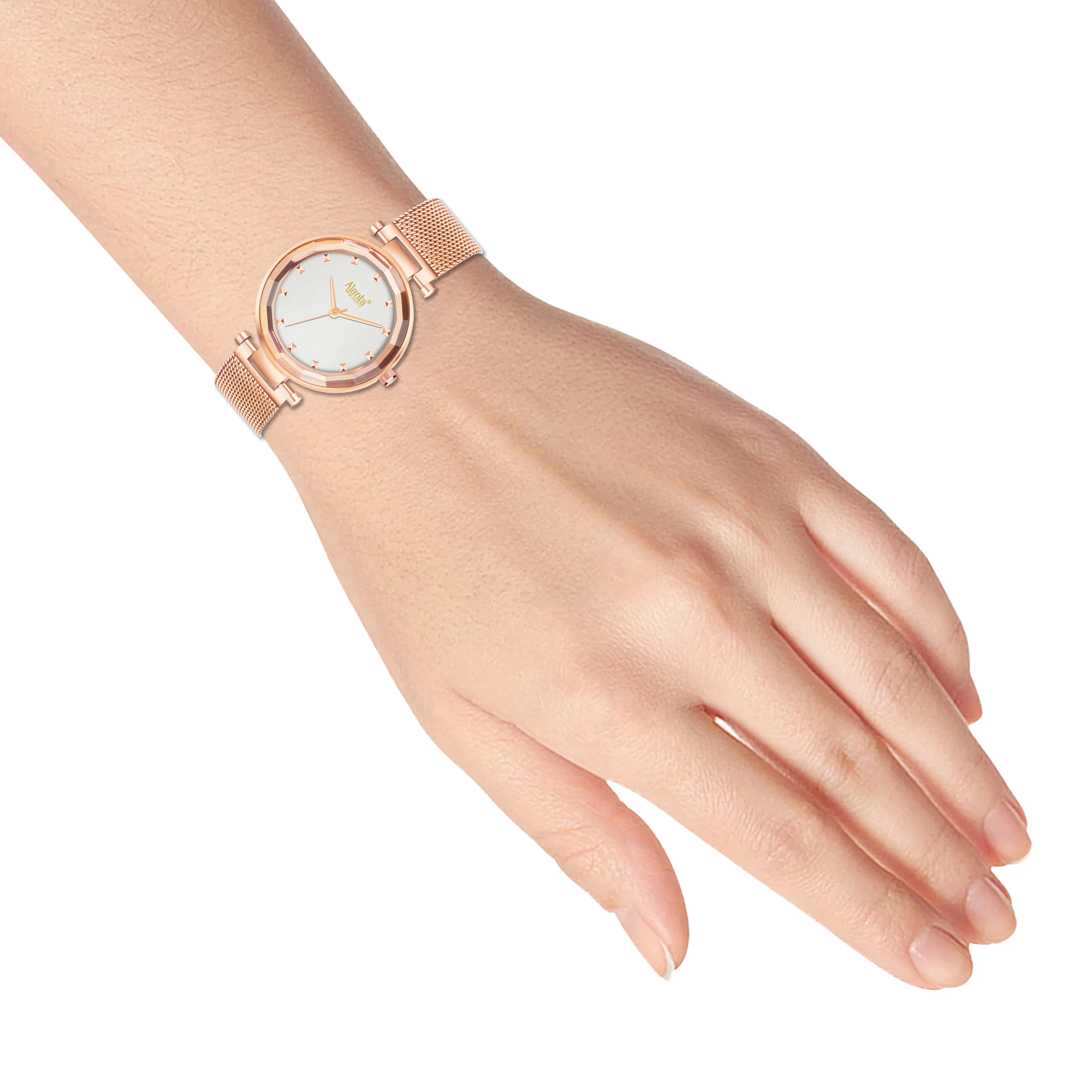 Flaire Silver Dial Rose Gold-Tone Mesh Bracelet - Image 8