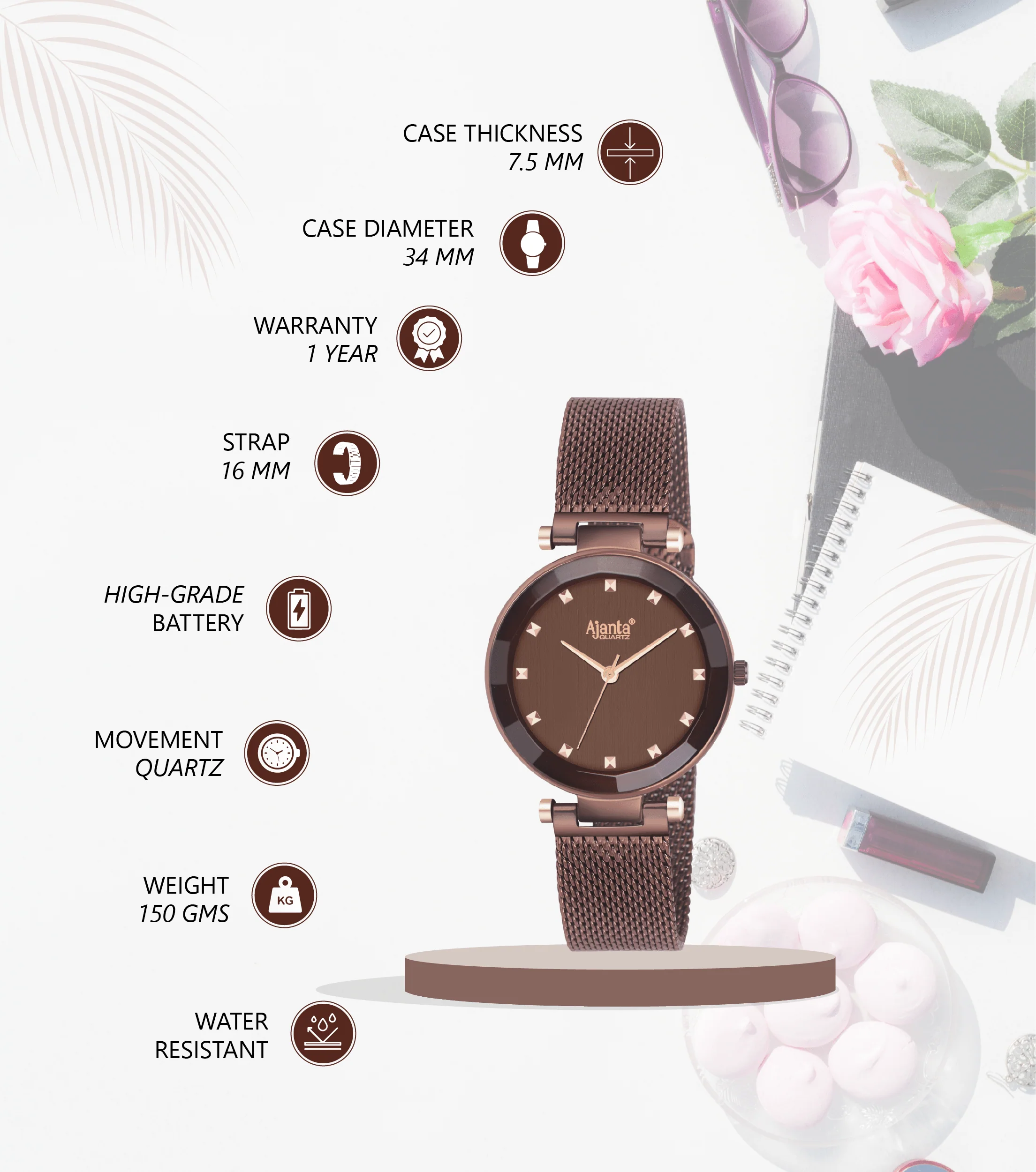 Flaire Brown Dial Brown Strap - Image 3