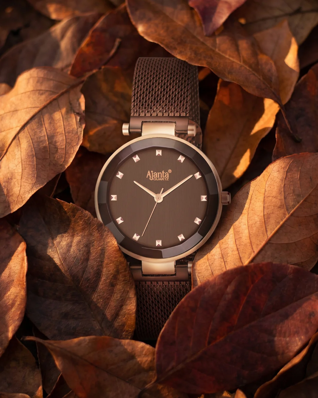 Flaire Brown Dial Rose Gold-Tone Case Brown Strap