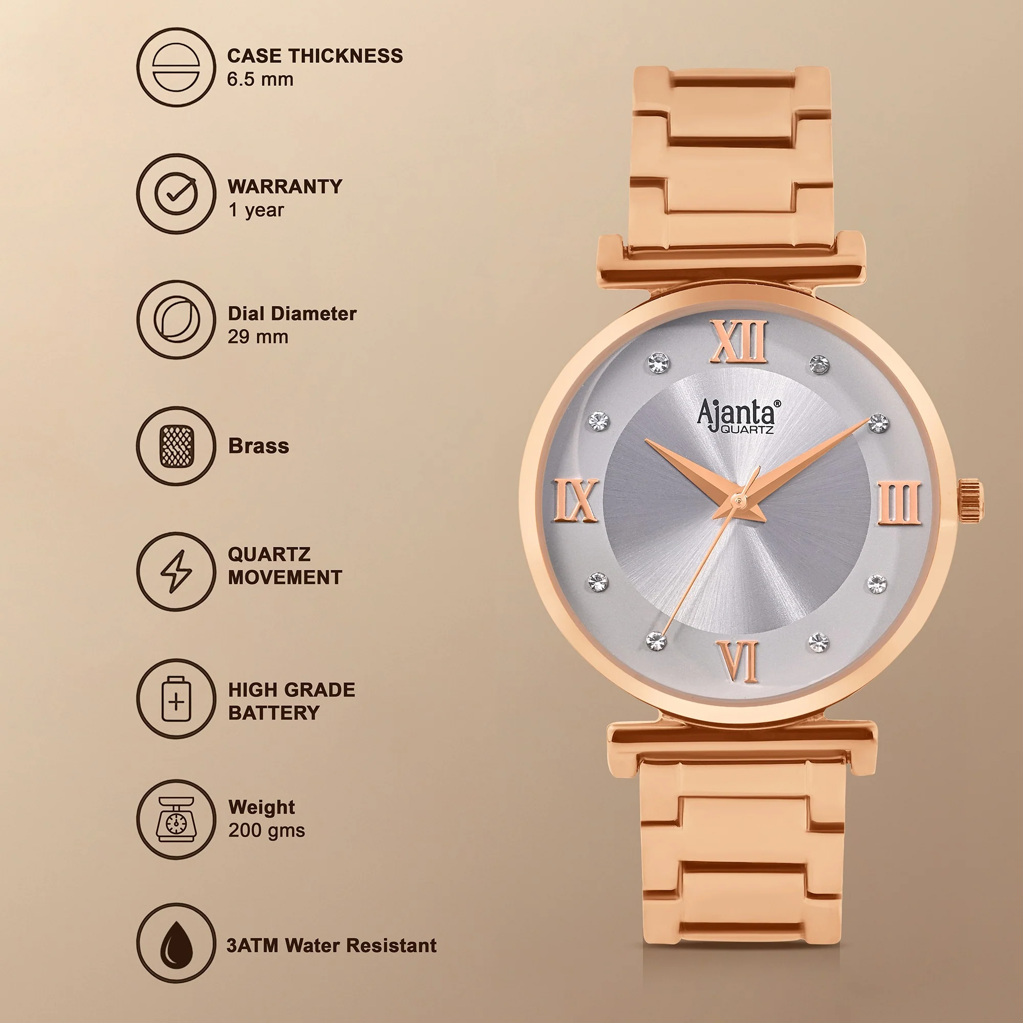Lushora Silver Dial Rose Gold-Tone Bracelet - Image 3