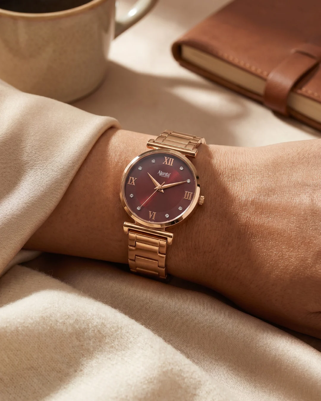 Lushora Maroon Dial Rose Gold-Tone Bracelet - Image 3