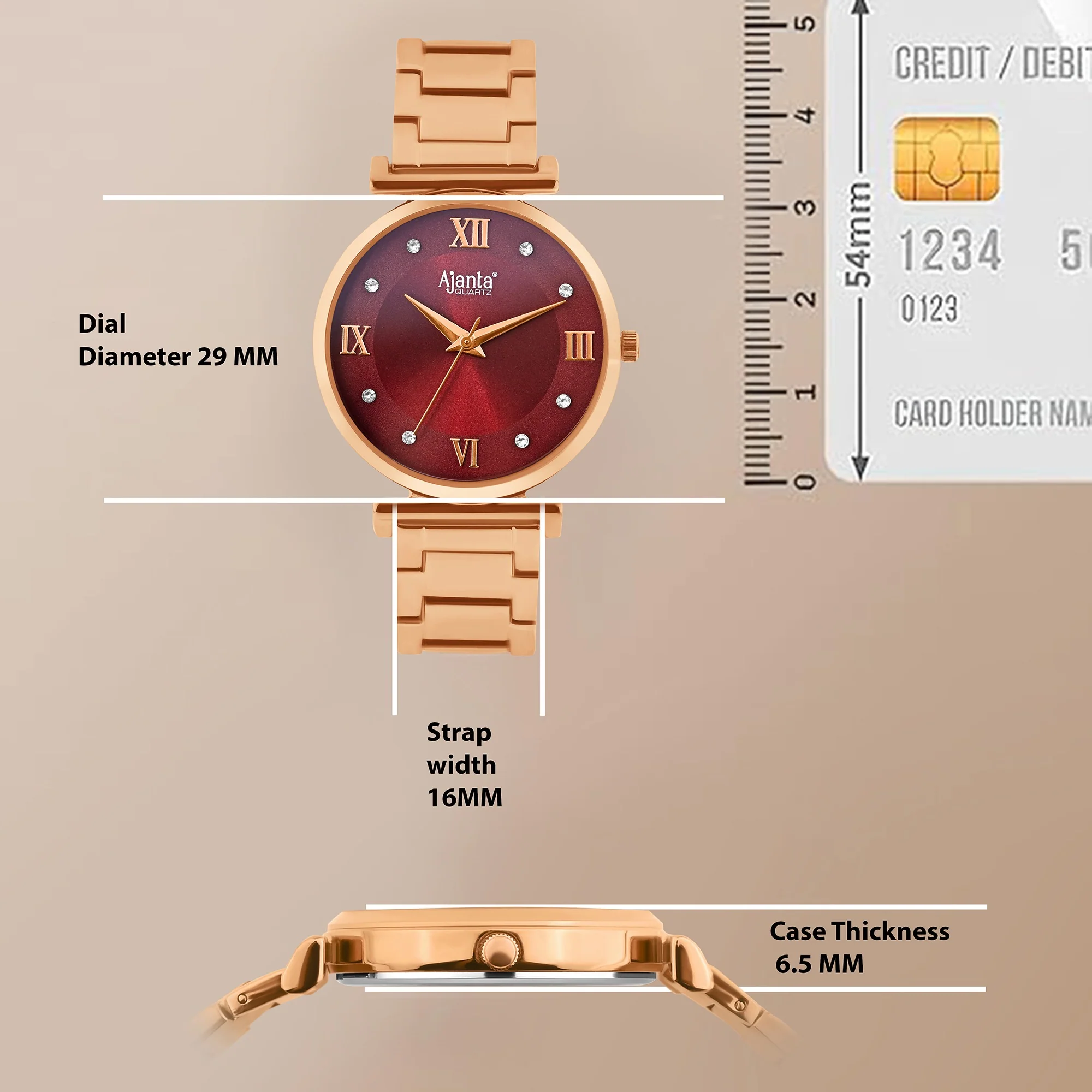 Lushora Maroon Dial Rose Gold-Tone Bracelet - Image 5