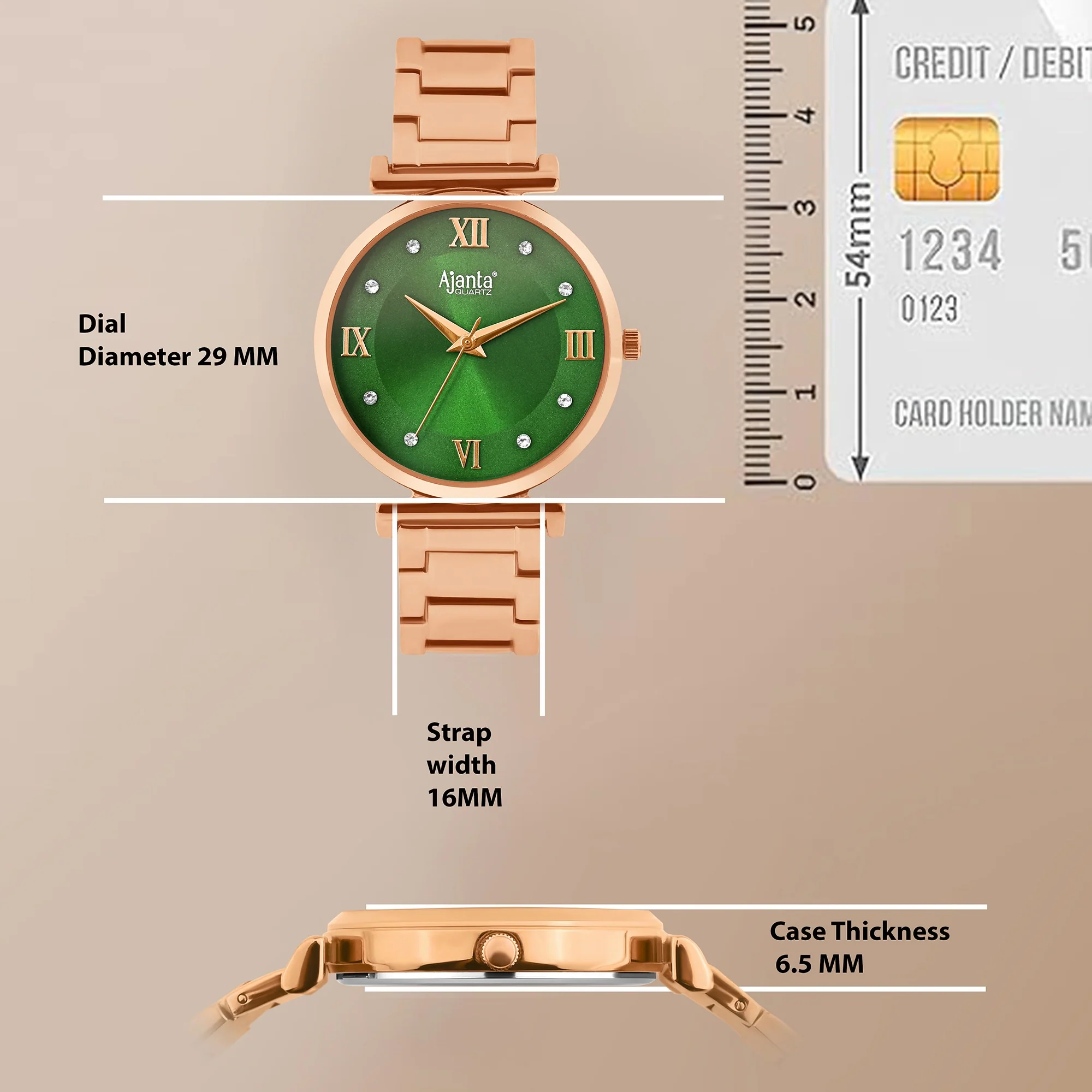 Lushora Green Dial Rose Gold-Tone Bracelet - Image 3