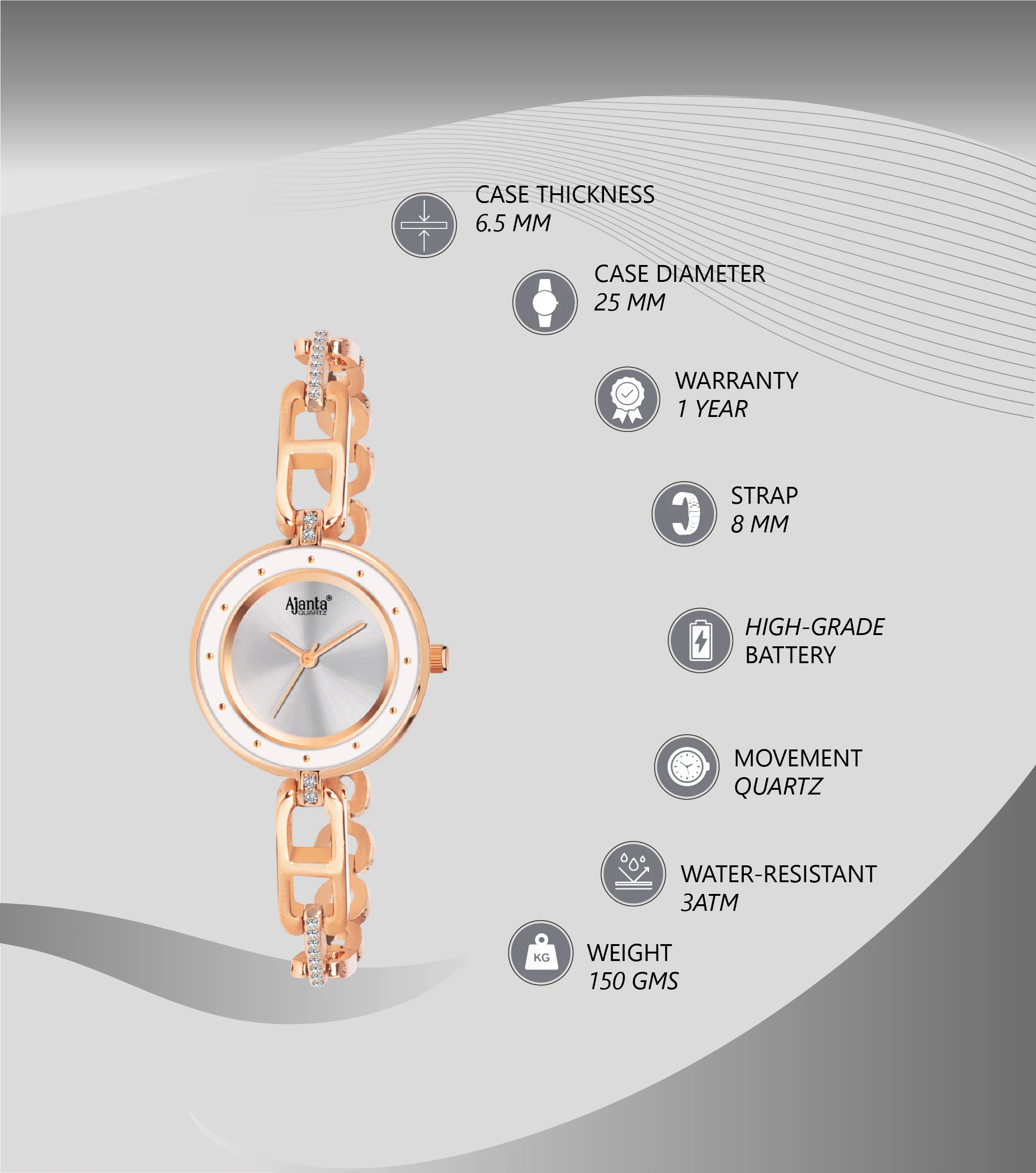 Florisse Silver Dial Rose Gold-Tone Bracelet - Image 3