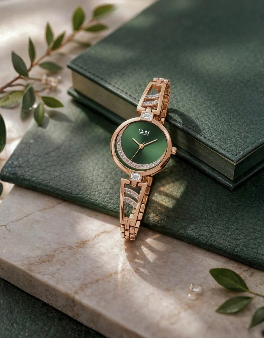 Celestia Green Dial Rose Gold-Tone Bracelet
