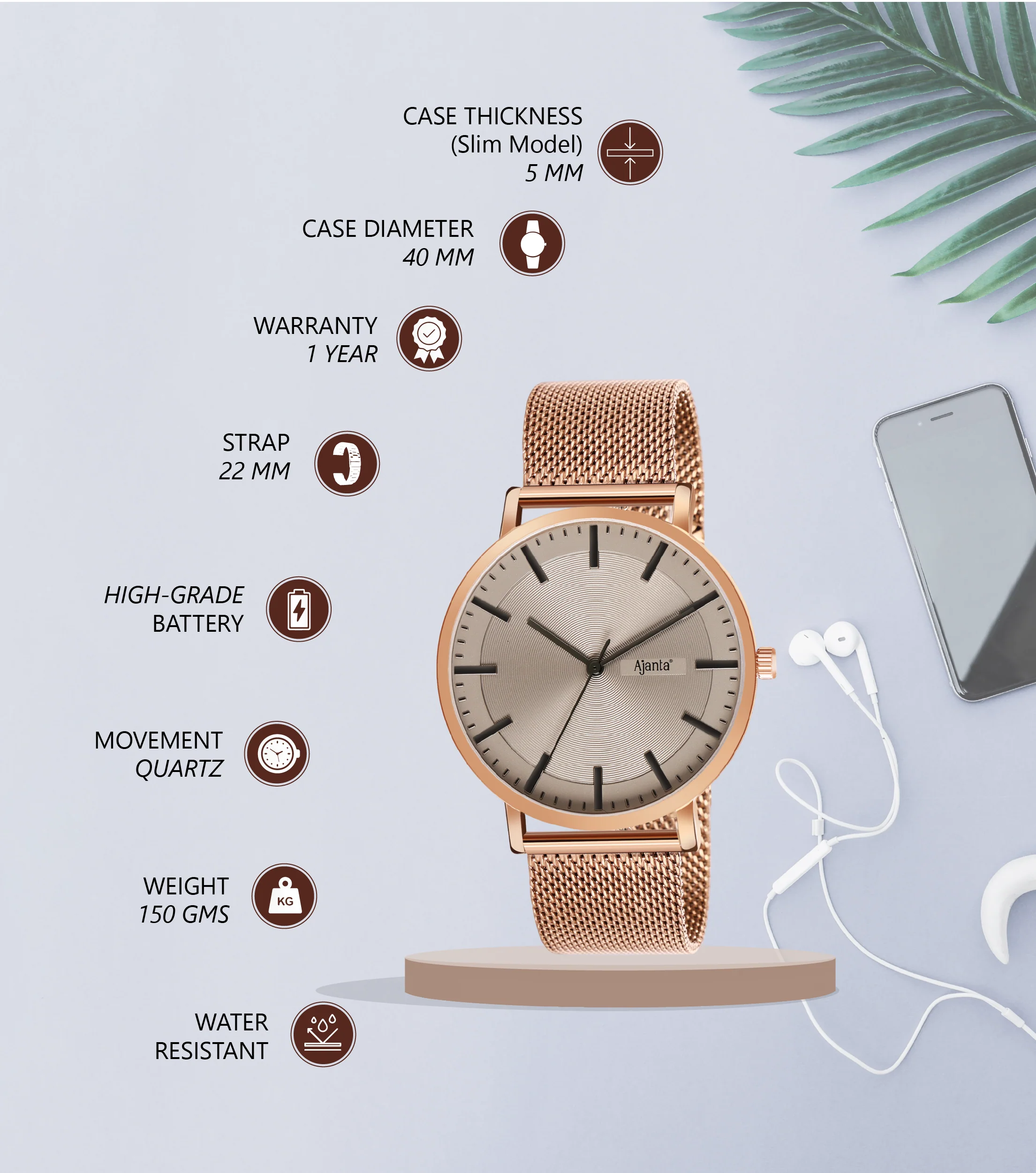 Veyron Gray Dial Rose Gold-Tone Mesh Strap - Image 3
