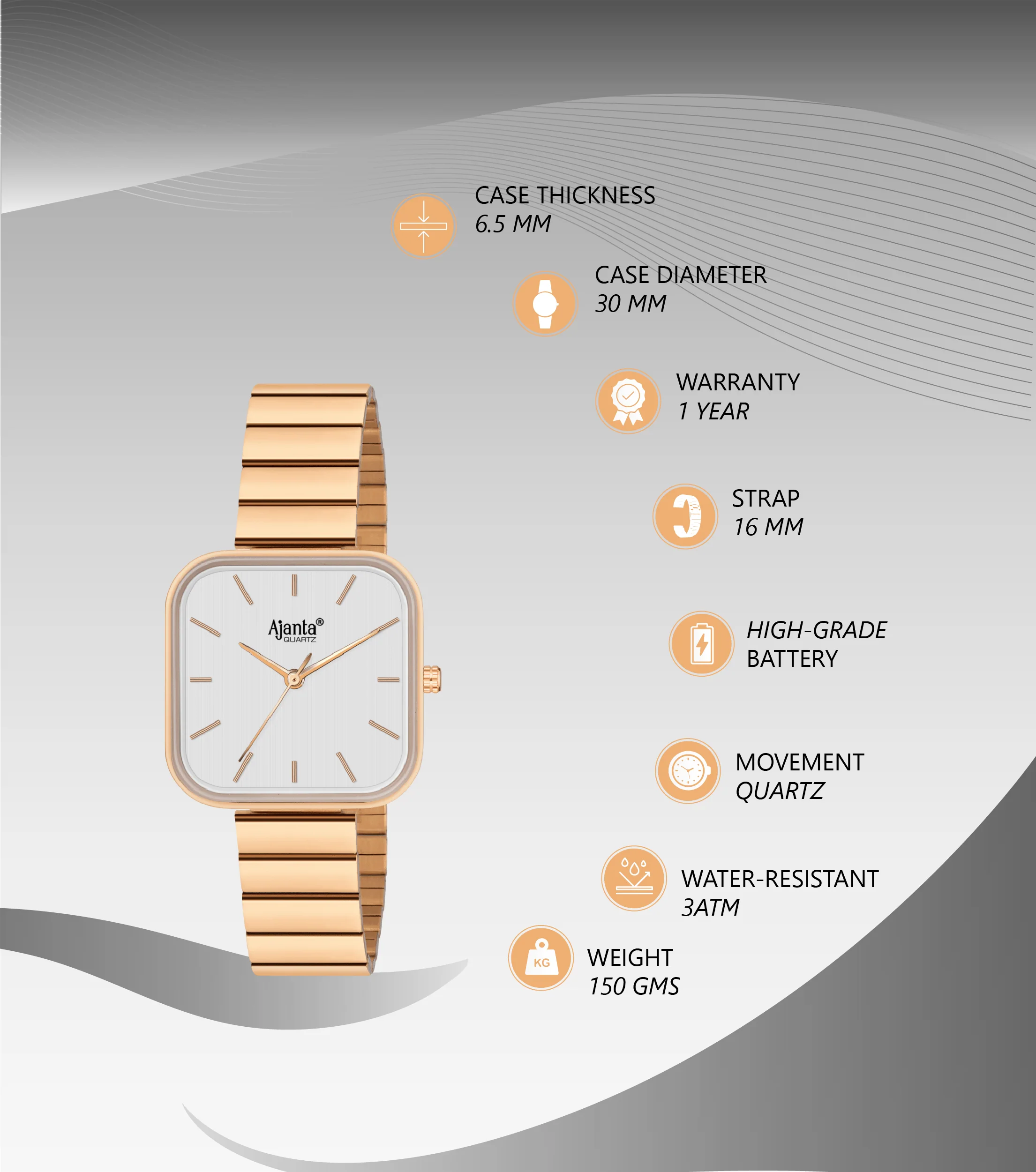 Sorelle Silver Dial Rose Gold-Tone Square Bracelet - Image 4