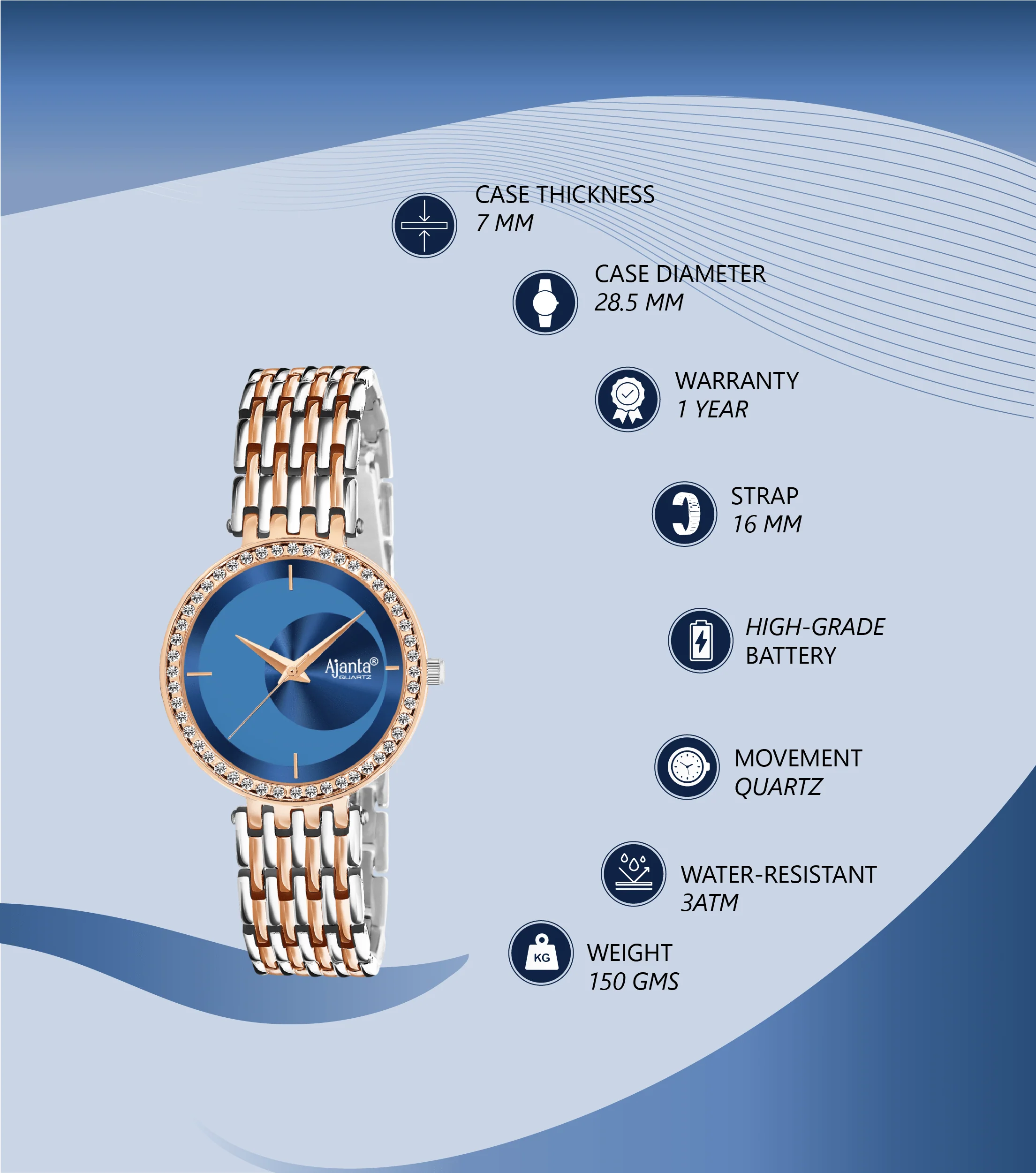 Amoura Blue Dial Two-Tone Bracelet - Image 4