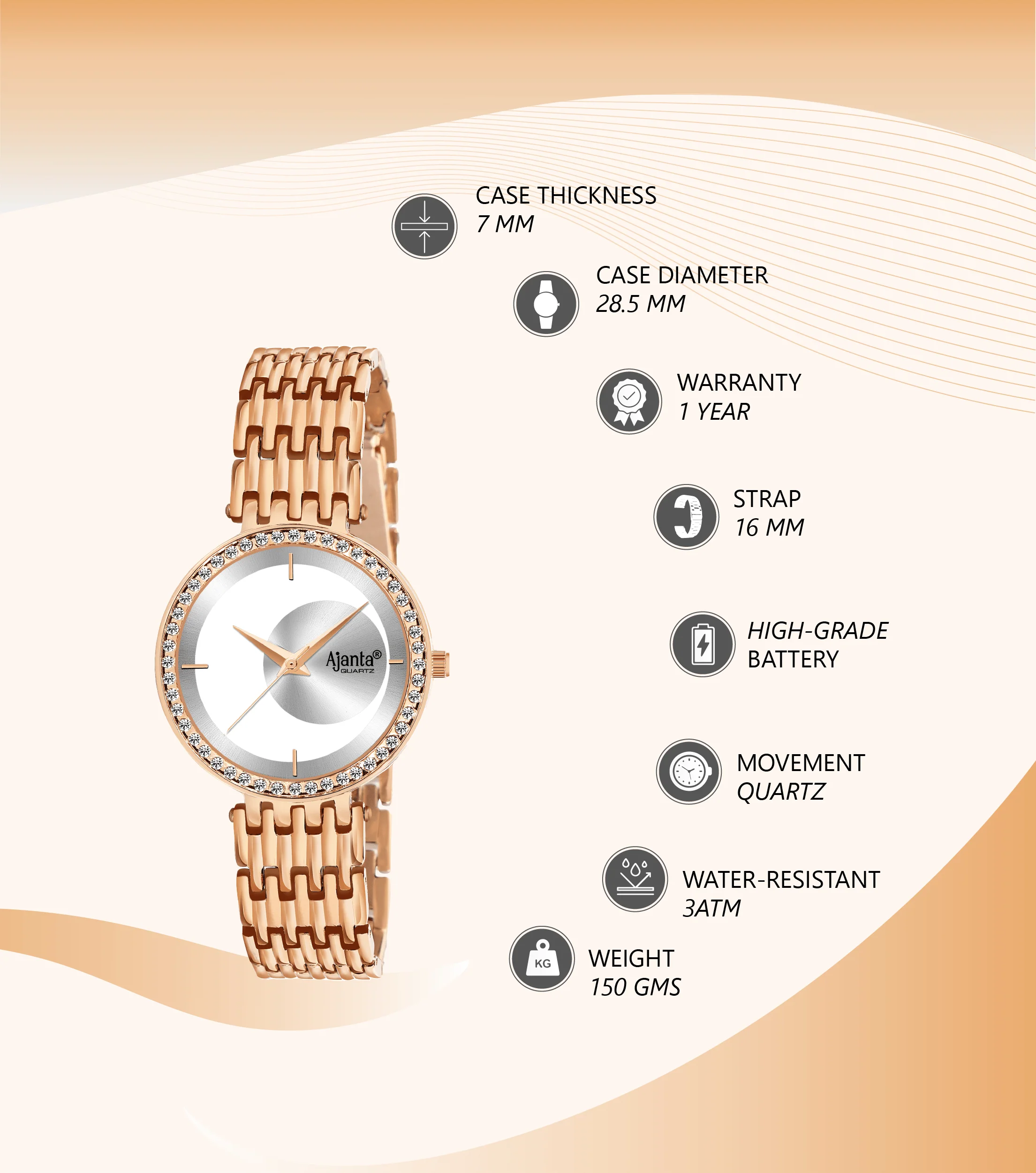 Amoura Silver Dial Rose Gold-Tone Elegant Bracelet Watch - Image 3