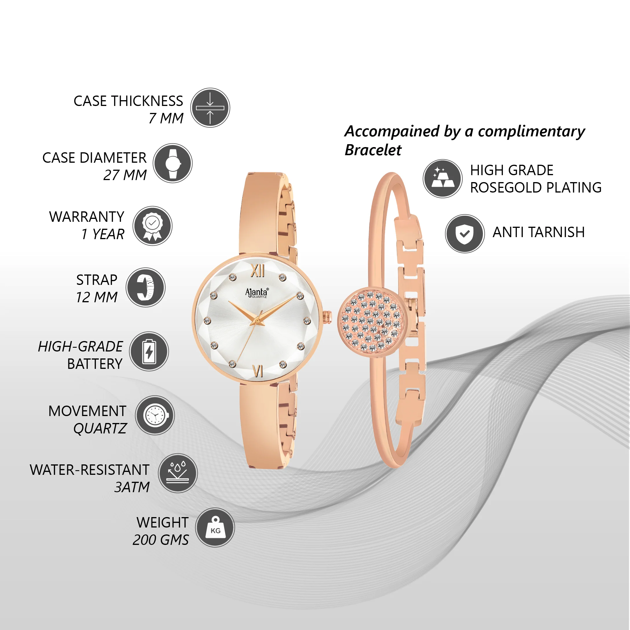 Veloura Silver Dial Rose Gold-Tone Watch & Bracelet Set for Women - Image 3