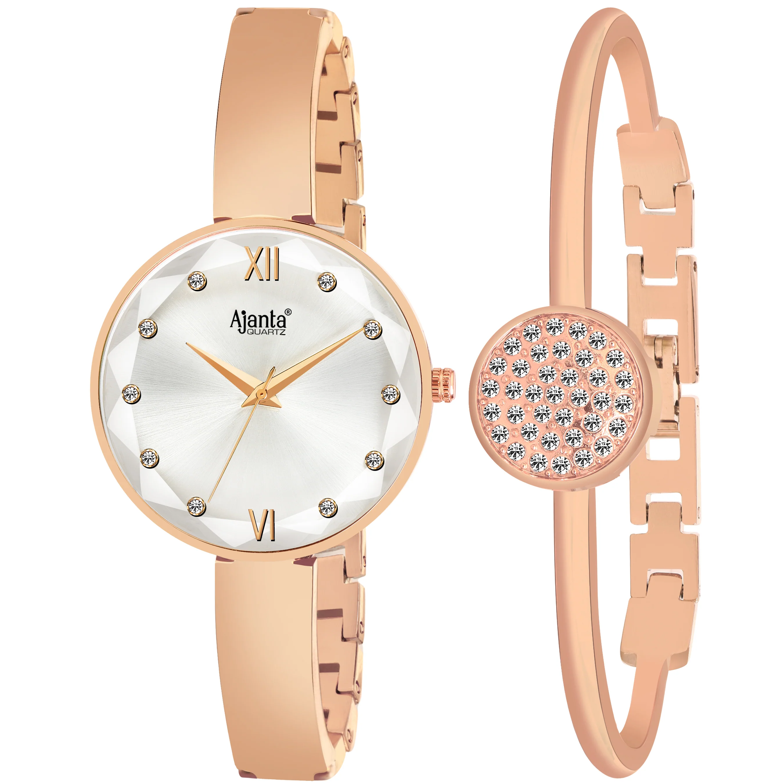 Veloura Silver Dial Rose Gold-Tone Watch & Bracelet Set for Women - Image 4
