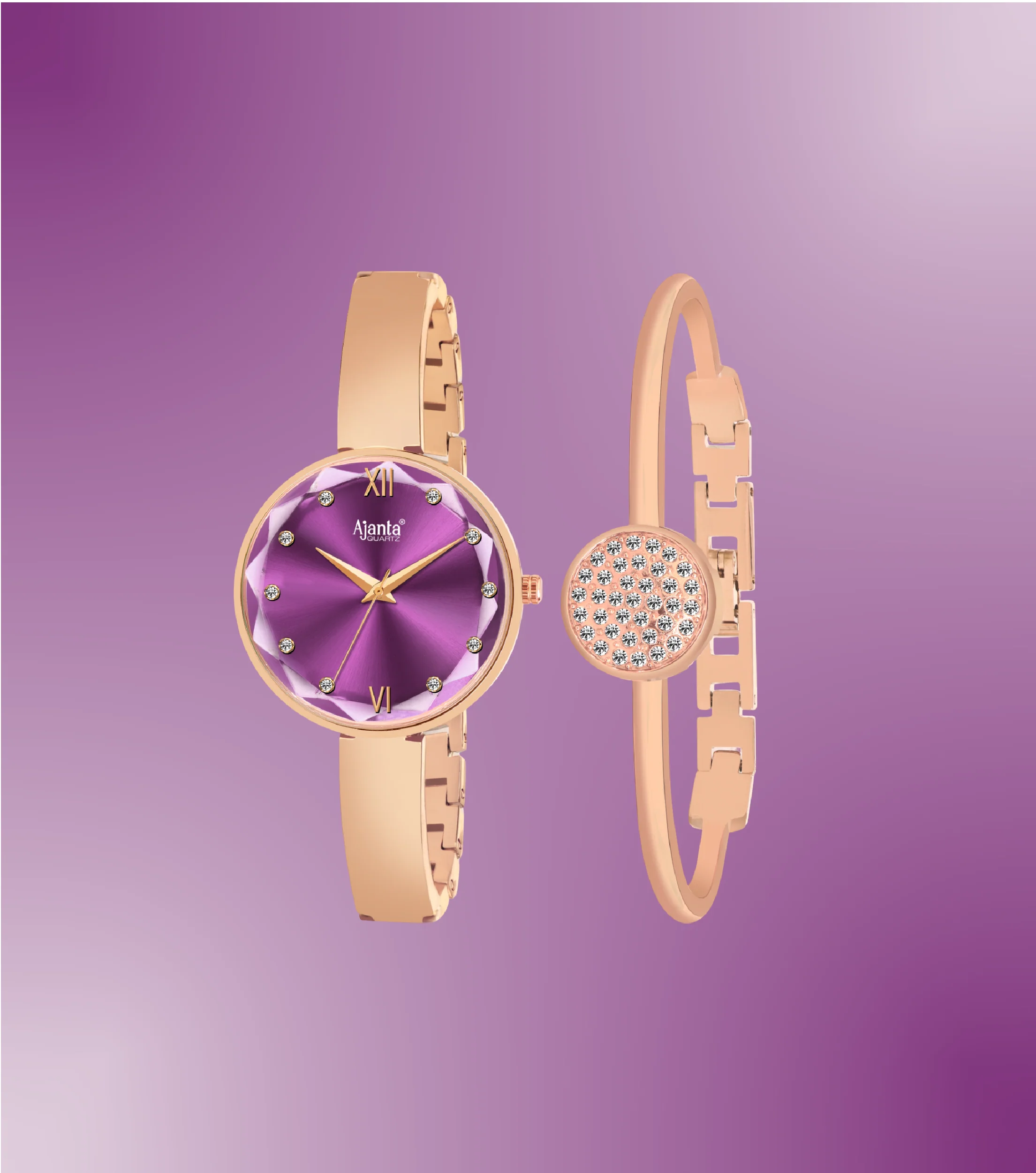 Veloura Purple Dial Rose Gold-Tone Watch & Bracelet Set for Women - Image 3