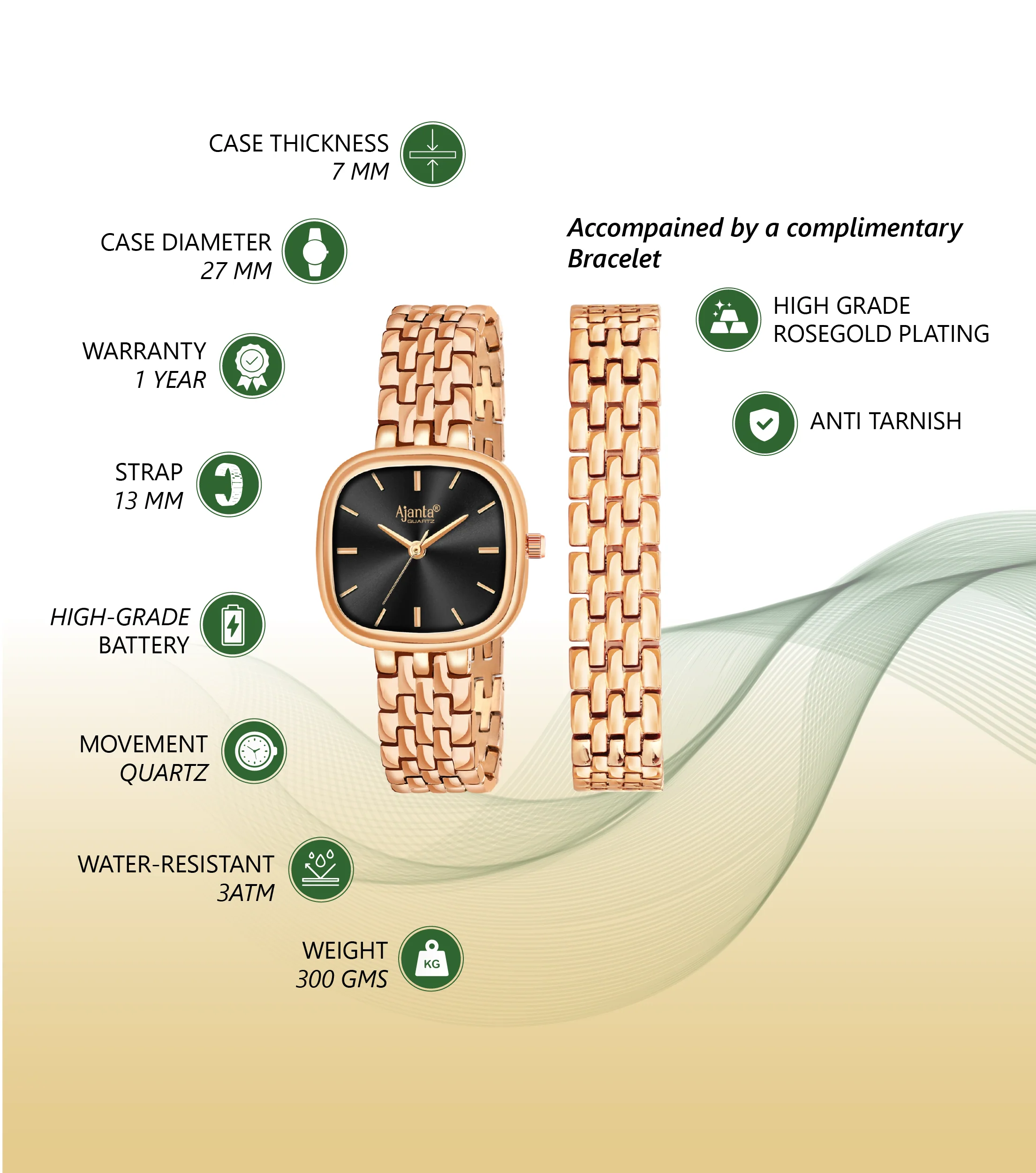 Starlé Black Dial Rose Gold-Tone Bracelet Set - Image 4