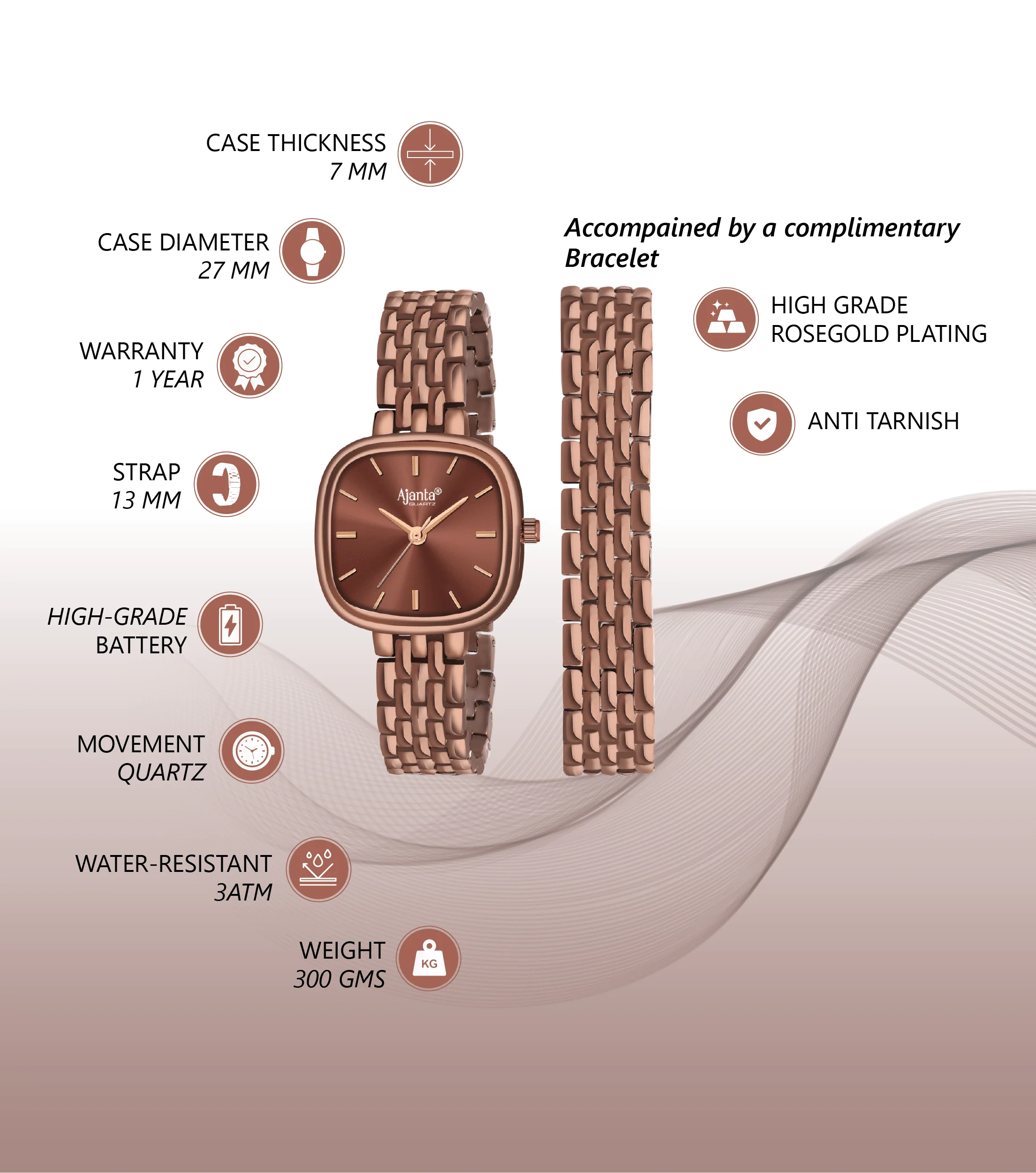 Starlé Brown Dial Brown-Tone Bracelet Set - Image 4