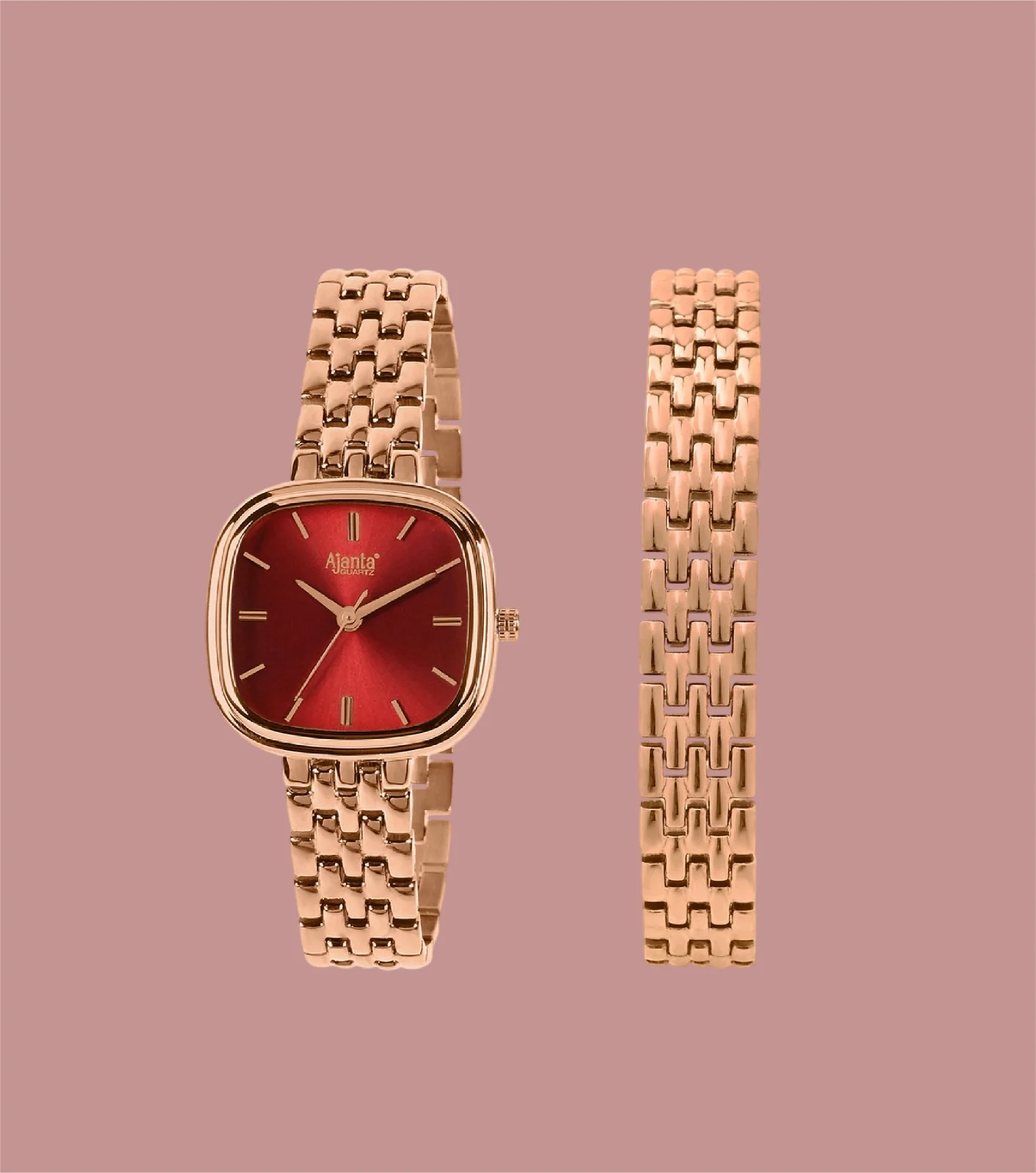 Starlé Maroon Dial Rose Gold-Tone Bracelet Set - Image 3