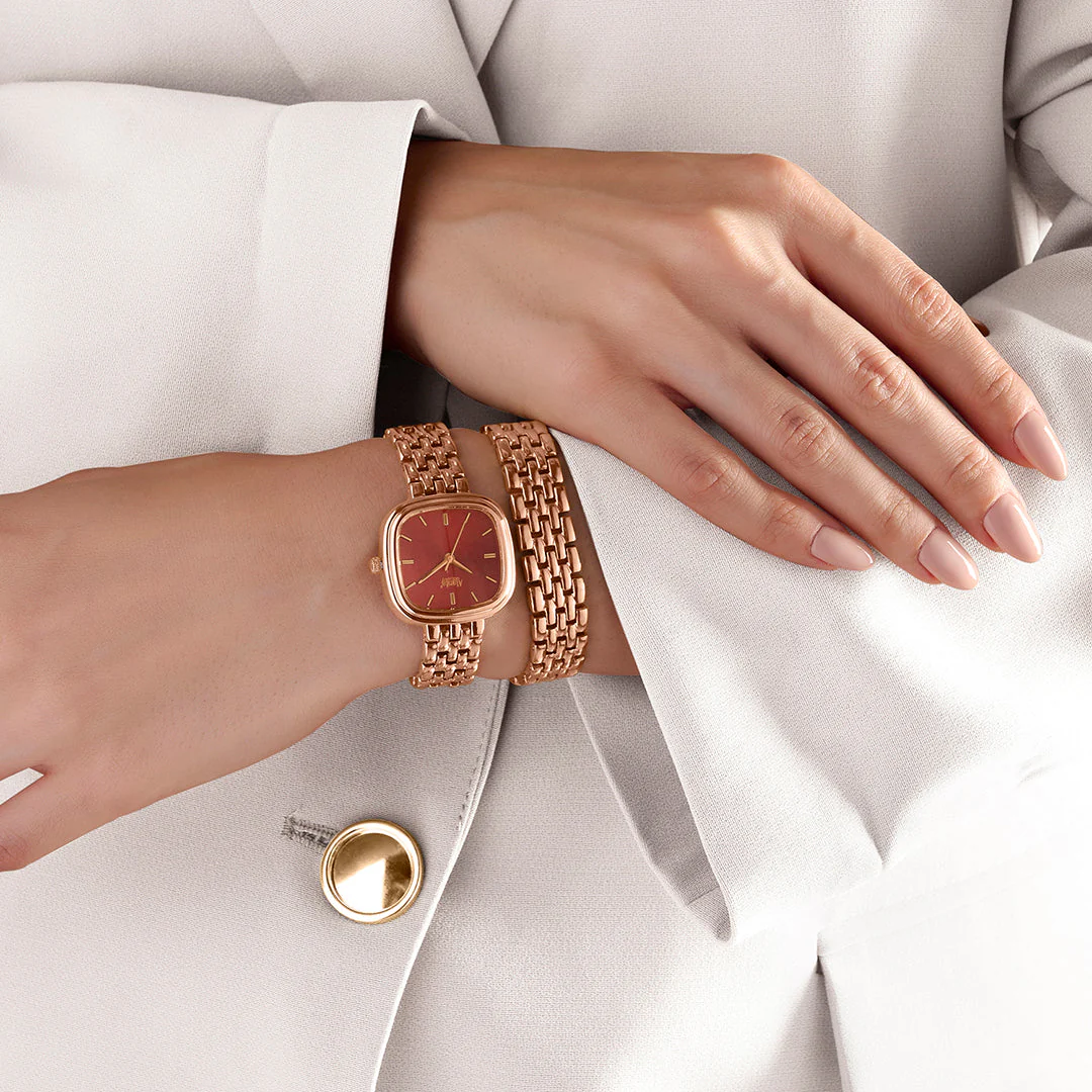 Starlé Maroon Dial Rose Gold-Tone Bracelet Set - Image 4