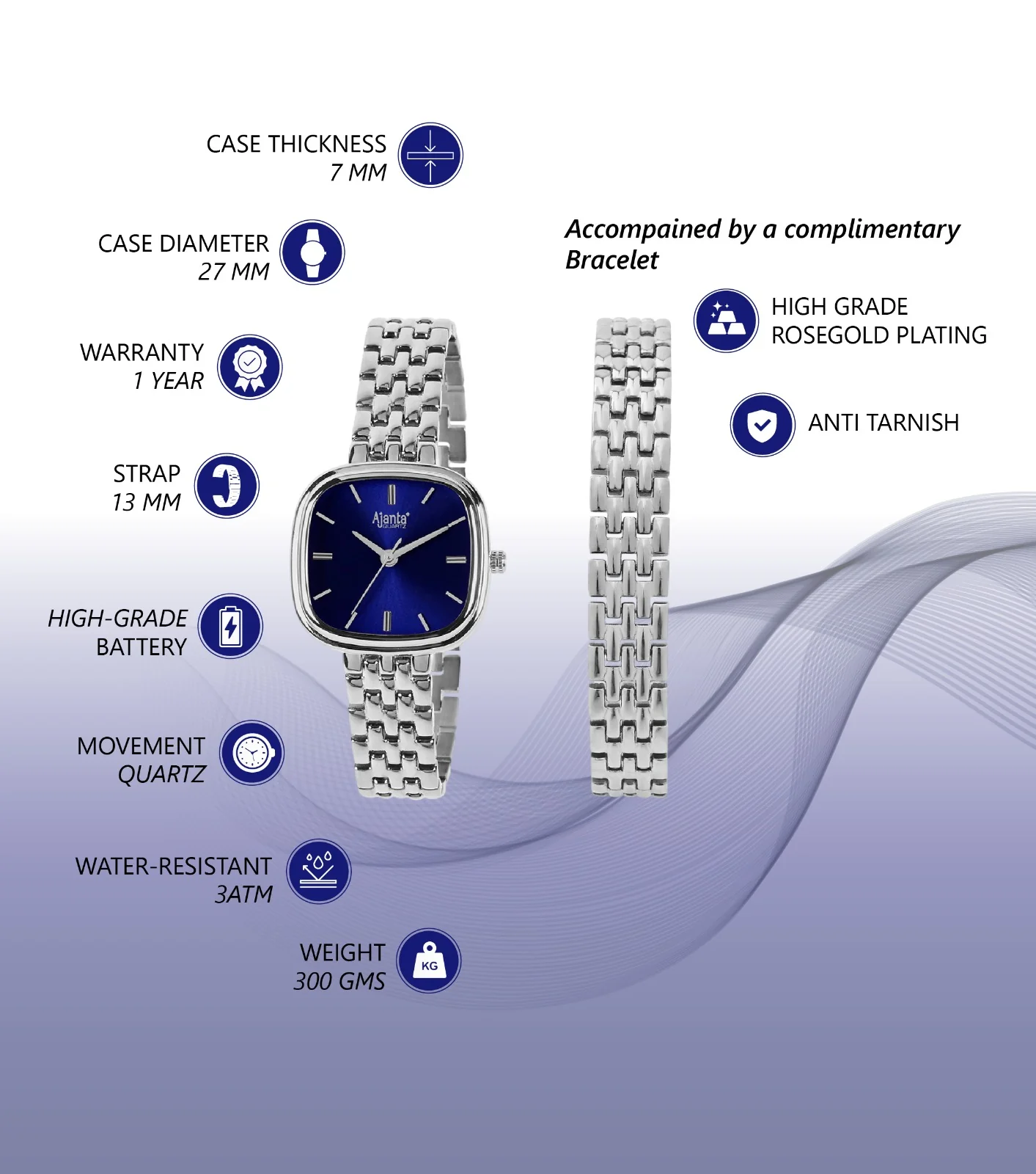Starlé Blue Dial Silver-Tone Bracelet Set - Image 4