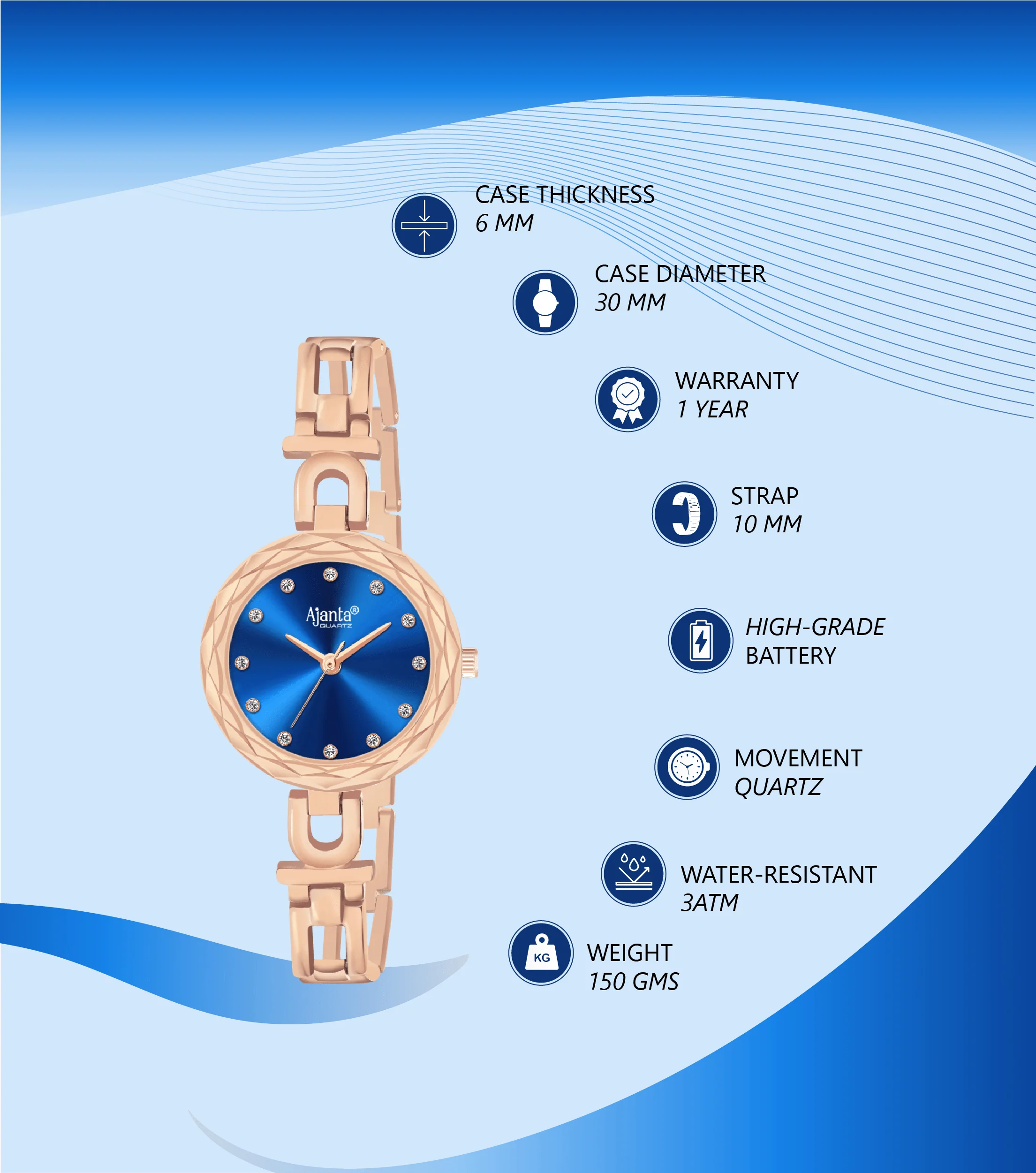 Eloria Blue Dial Rose Gold-Tone Bracelet - Image 4