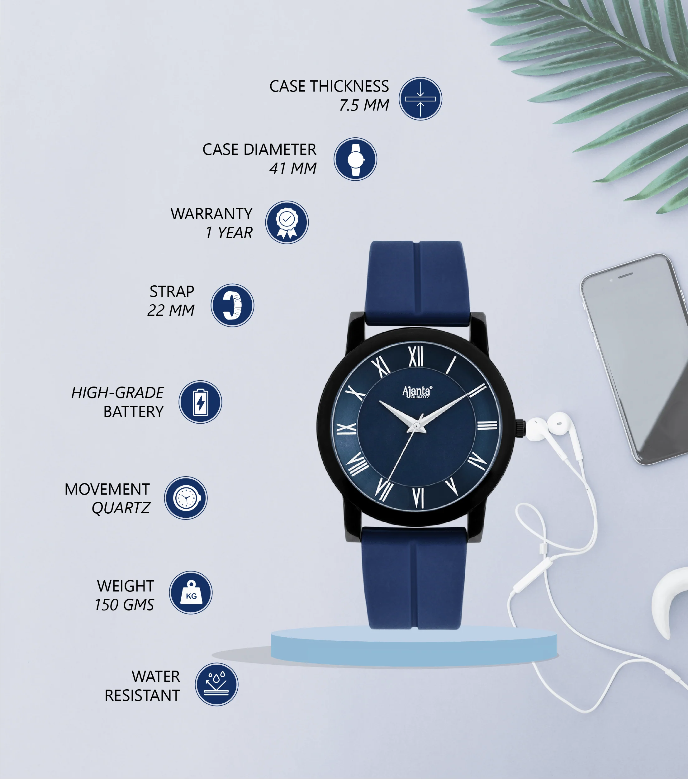 Nova Blue Dial Black-Tone Silicon Strap - Image 4