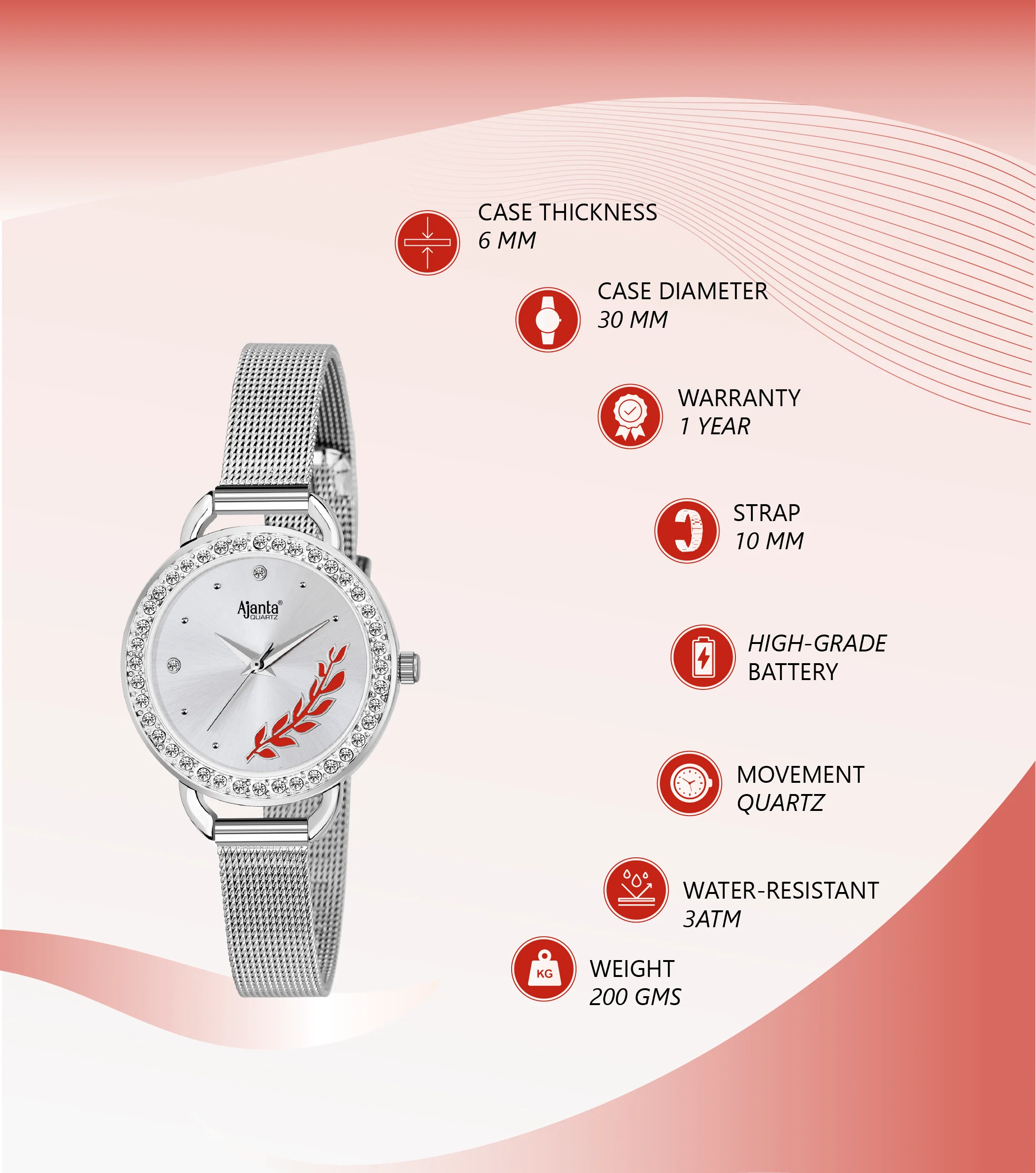 Diavella Silver Dial Silver-Tone Mesh Bracelet - Image 4