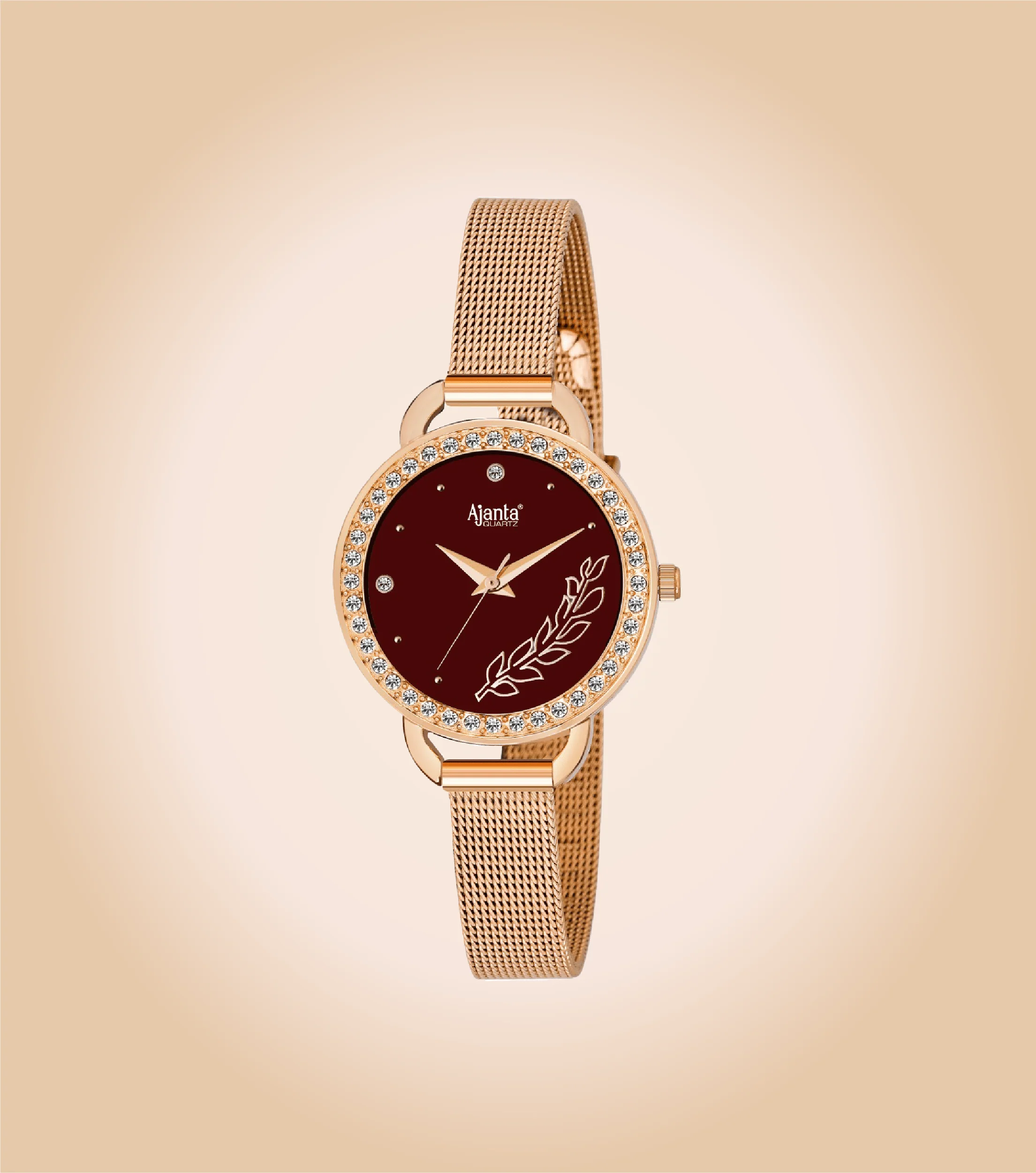 Diavella Maroon Dial Rose Gold-Tone Mesh Bracelet - Image 3