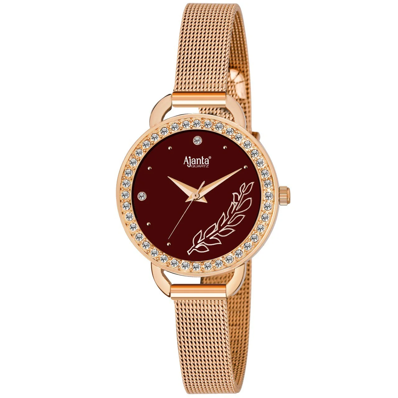 Diavella Maroon Dial Rose Gold-Tone Mesh Bracelet - Image 4