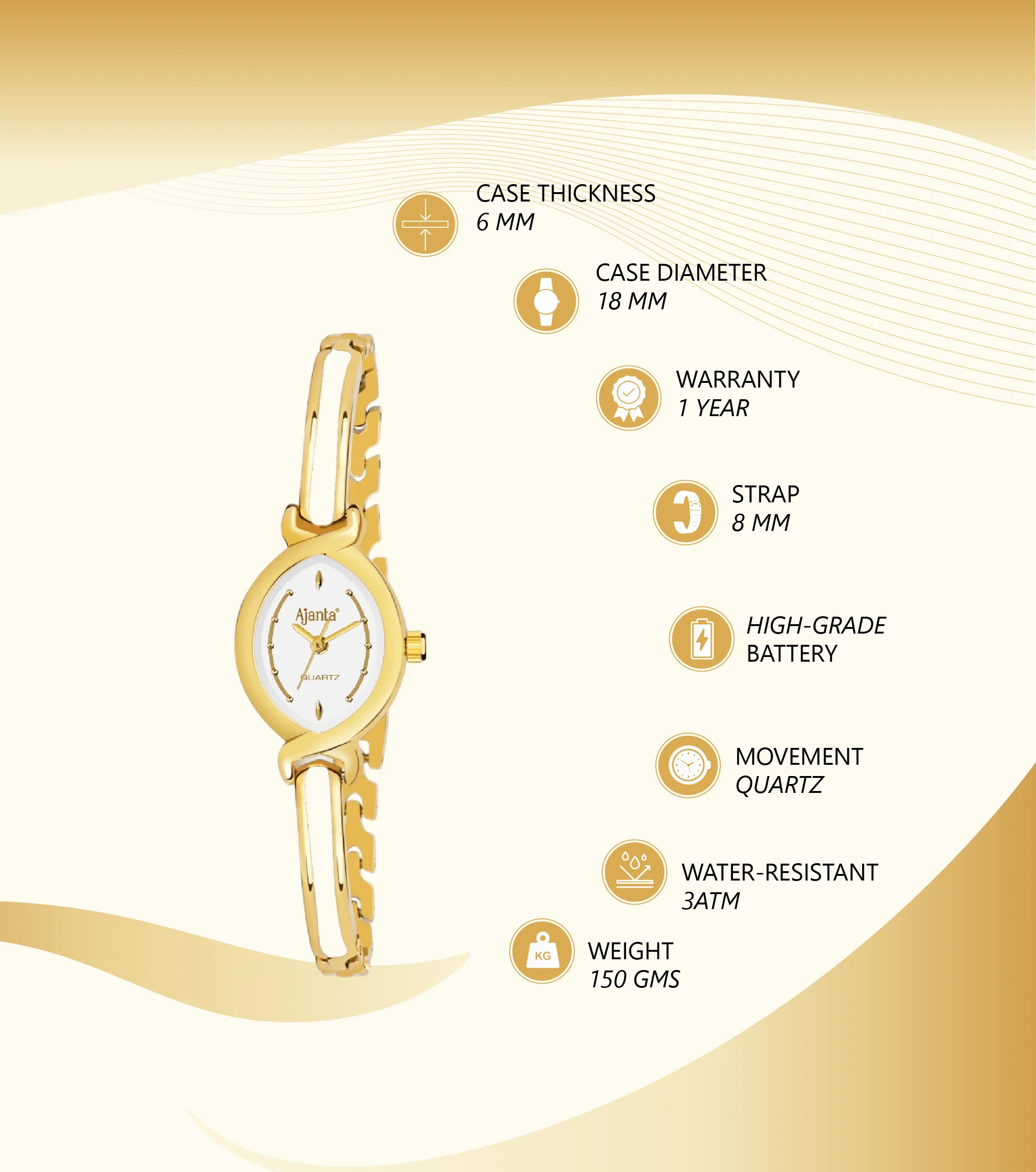 Elyra Ivory Dial Gold-Tone Bracelet - Image 4