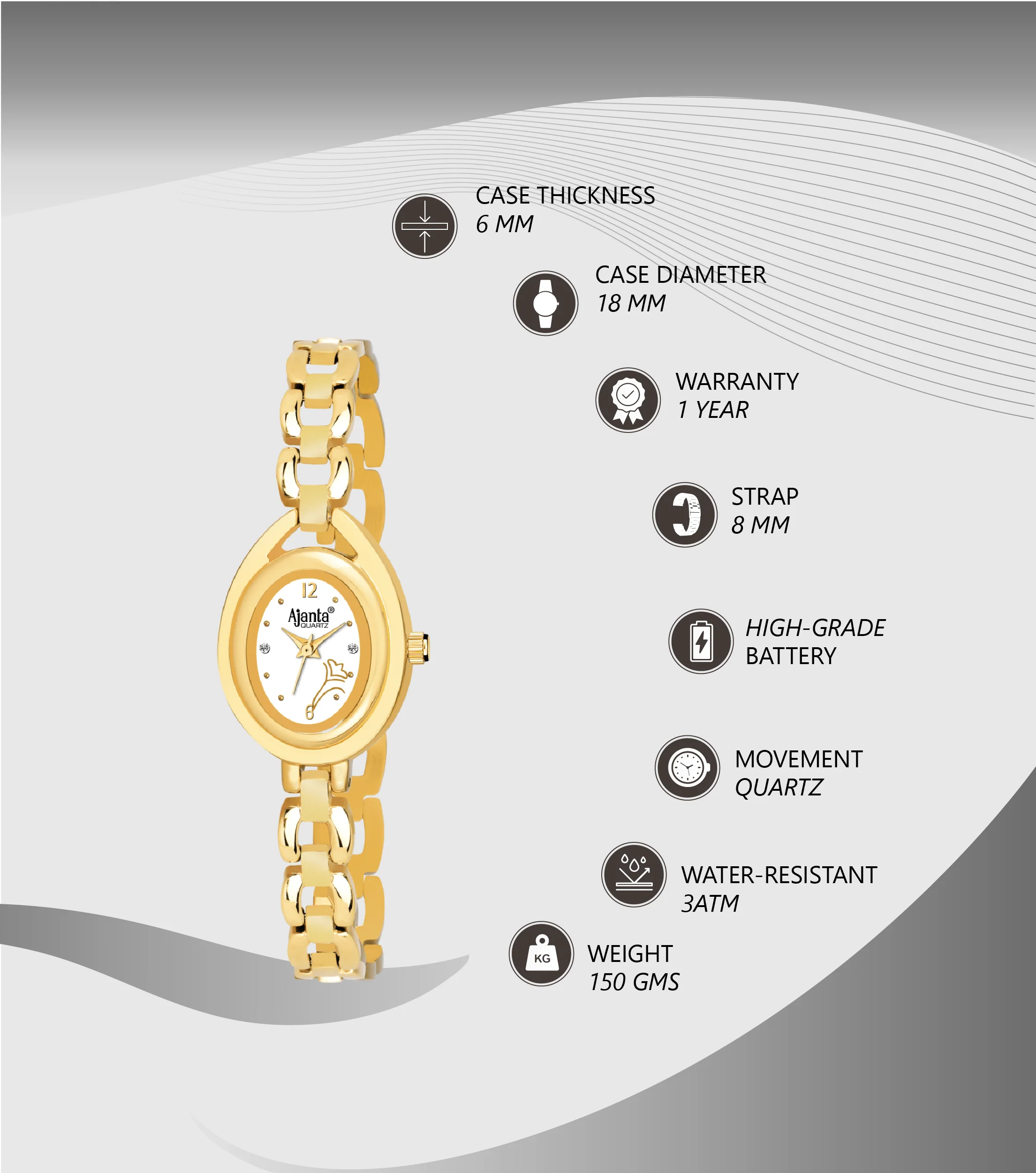 Vellora White Dial Gold-Tone Bracelet - Image 3