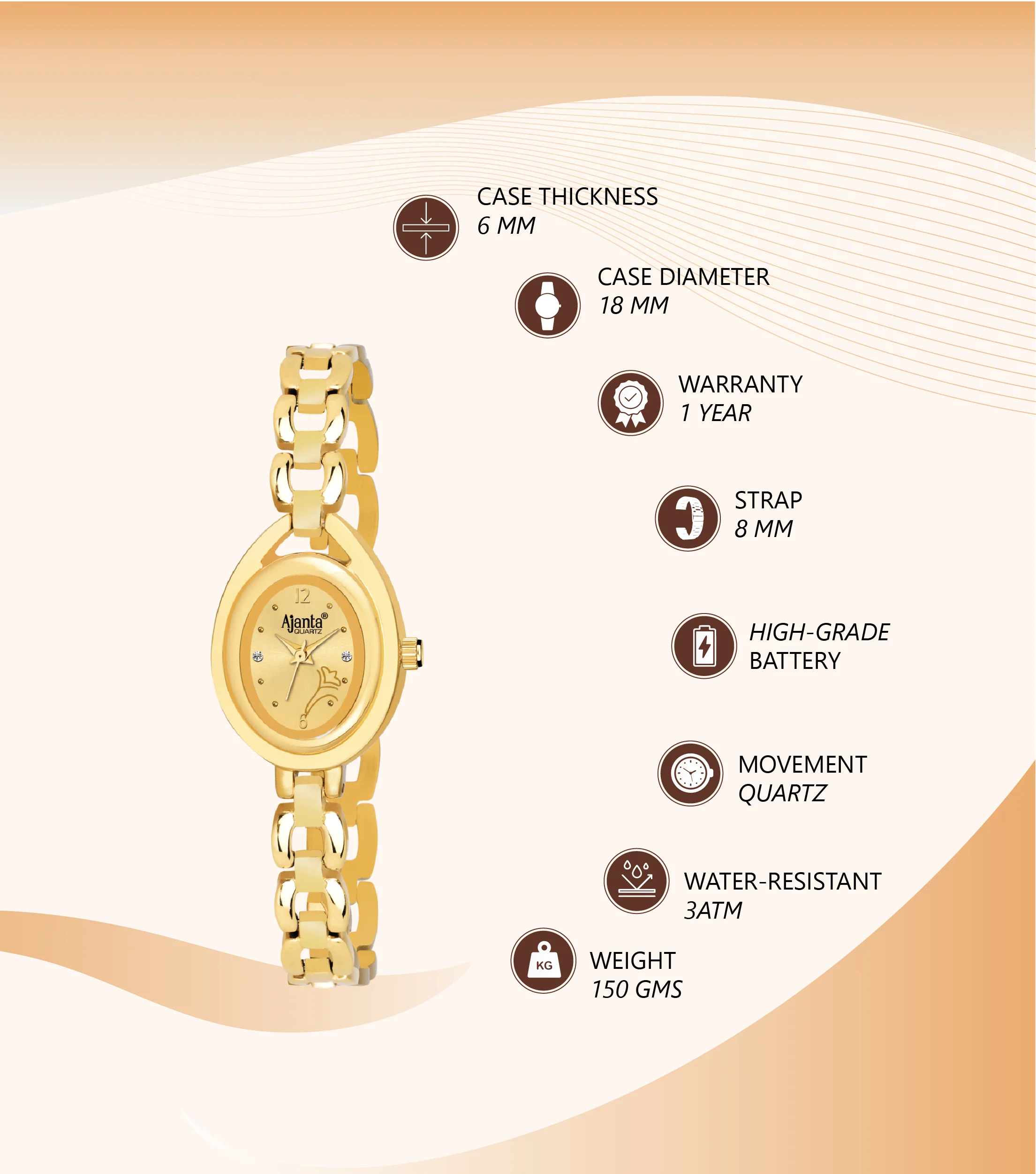 Vellora Gold Dial Gold-Tone Bracelet - Image 4