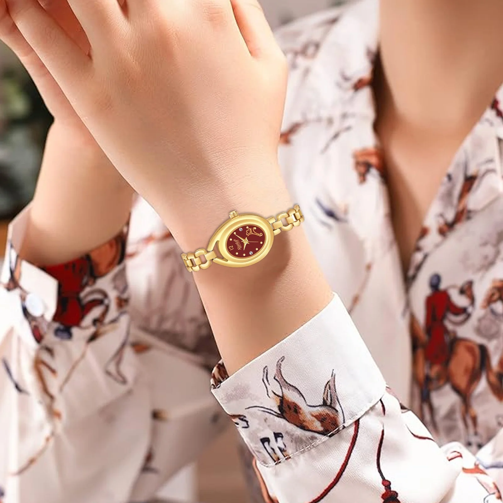 Vellora Maroon Dial Gold-Tone Bracelet