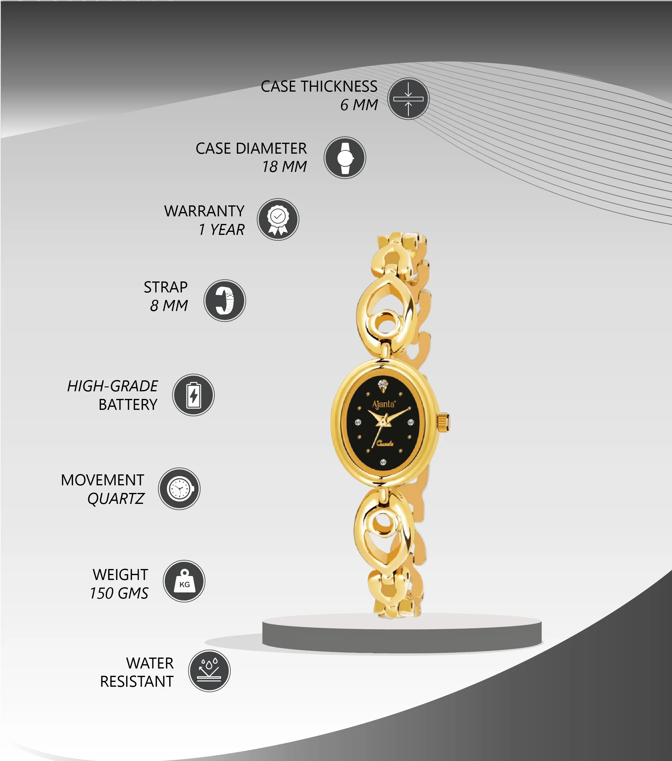Oralia Black Dial Gold-Tone Bracelet - Image 3