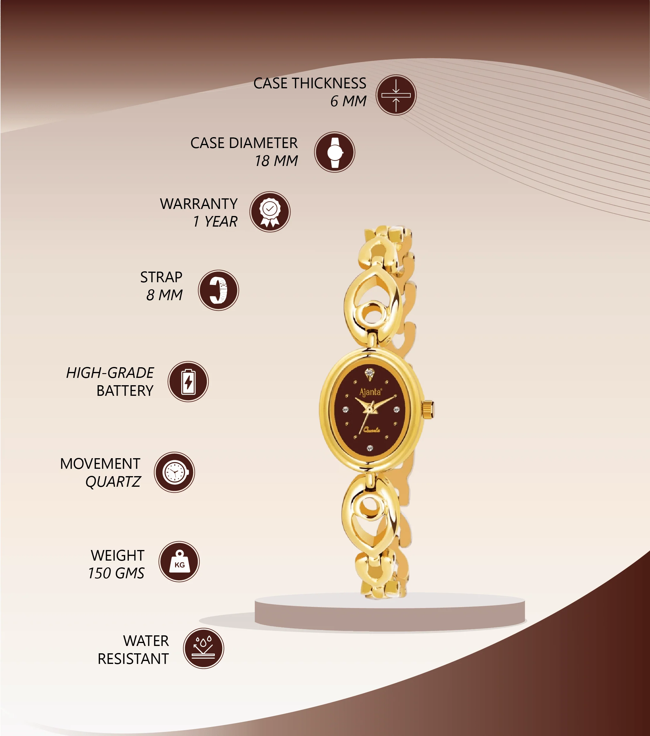 Oralia Maroon Dial Gold-Tone Bracelet - Image 4