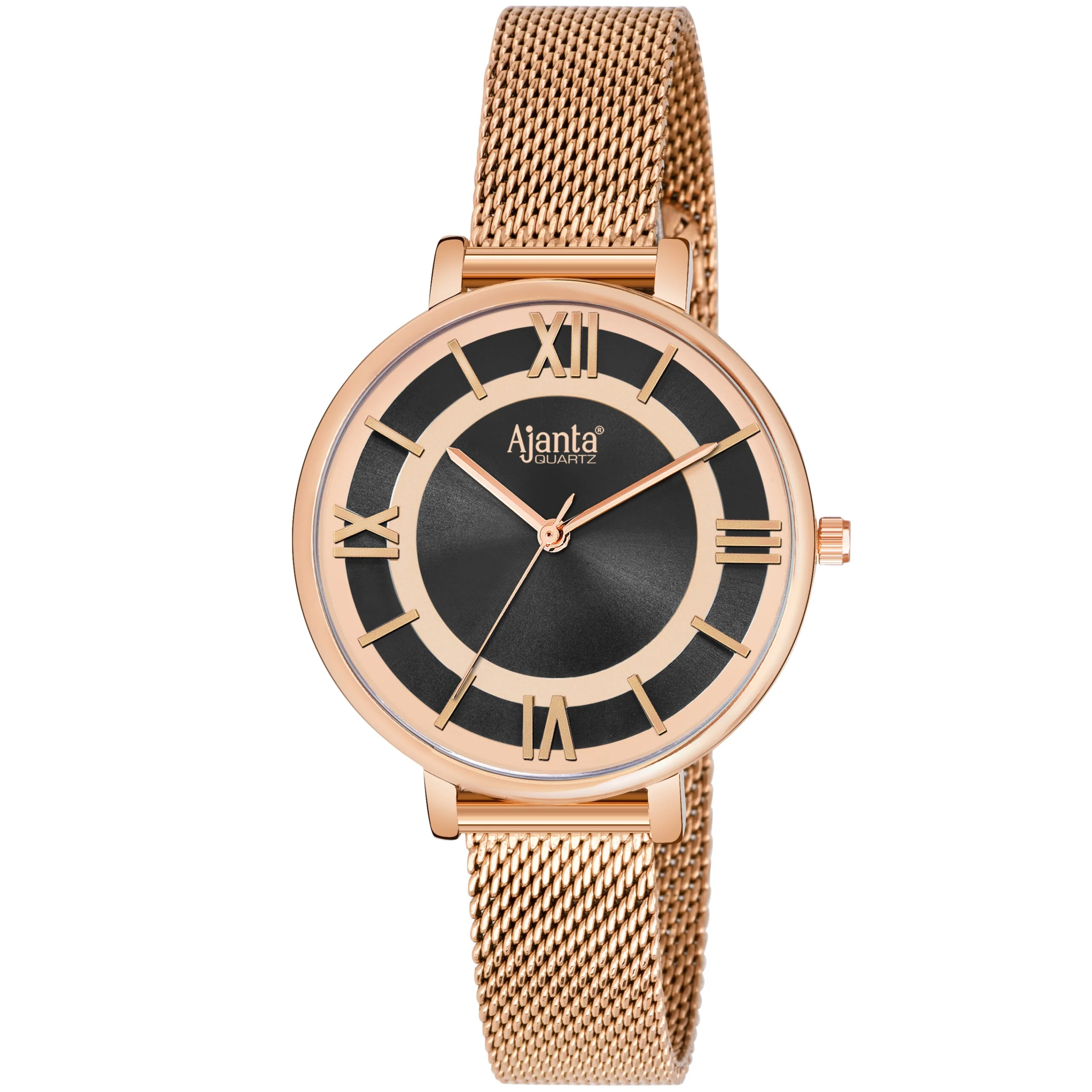 Calyse Black Dial Rose Gold-Tone Mesh Bracelet - Image 3