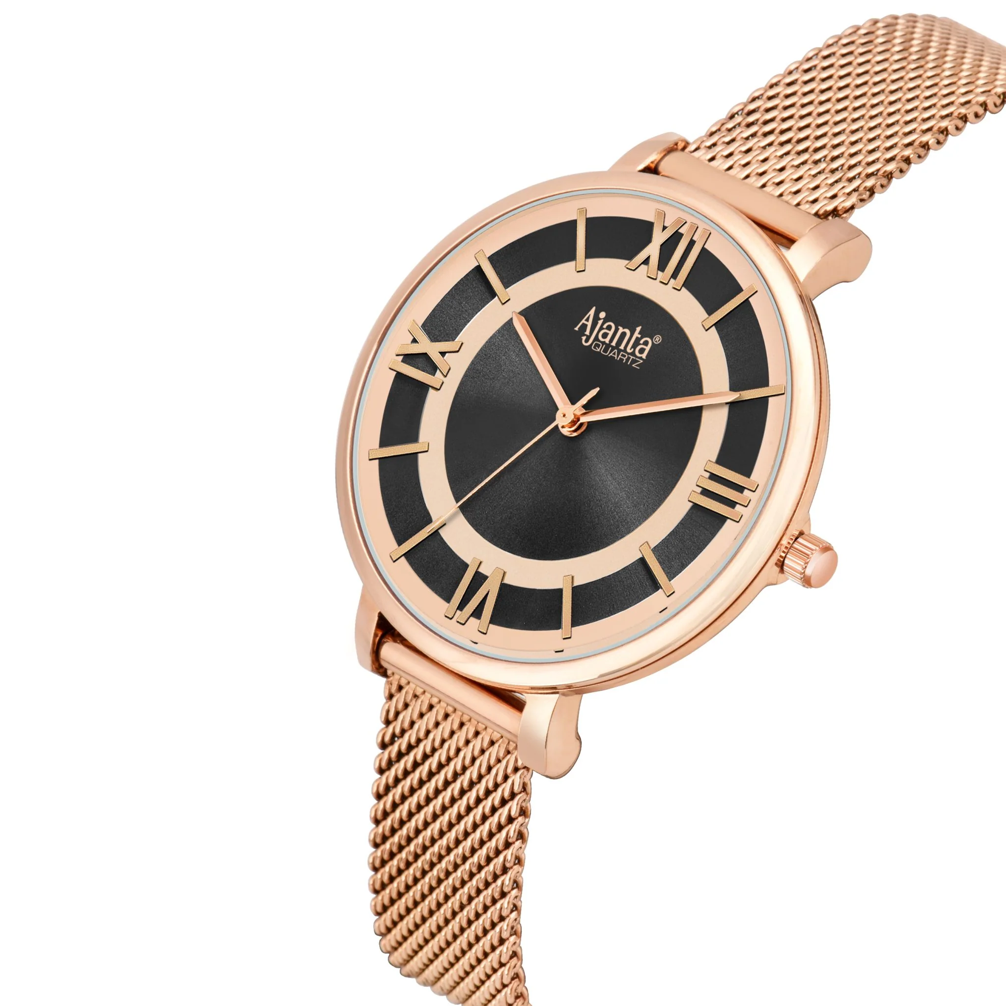 Calyse Black Dial Rose Gold-Tone Mesh Bracelet - Image 4
