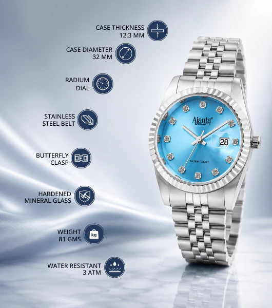 Avenza Sky Blue Dial Stainless Steel Day-Date Watch - Image 3