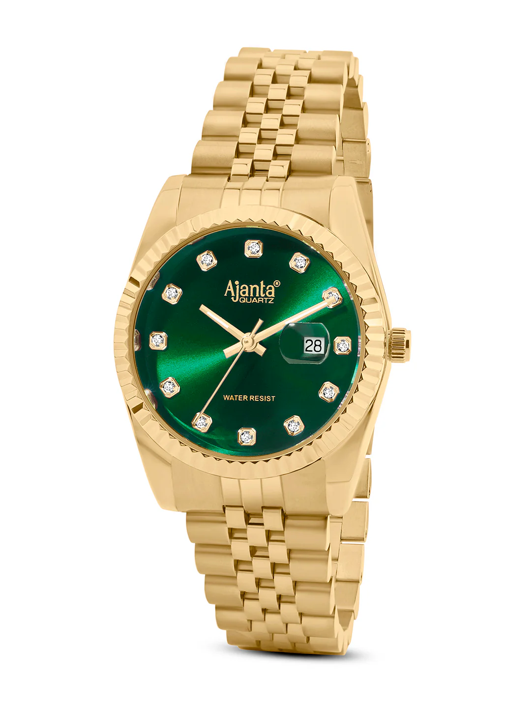 Avenza Gold Tone Green Dial Stainless Steel Day-Date Watch - Image 4