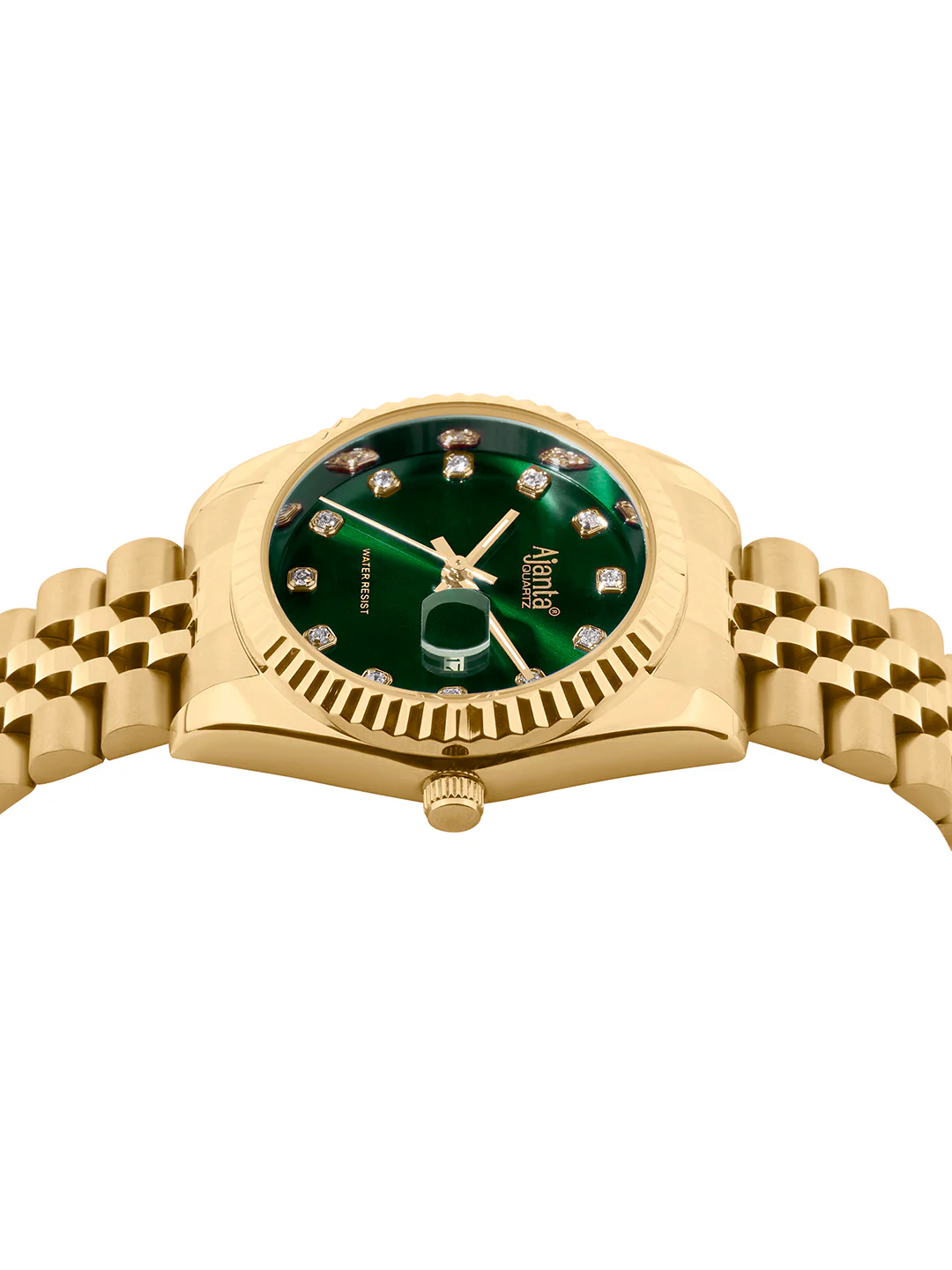 Avenza Gold Tone Green Dial Stainless Steel Day-Date Watch - Image 5