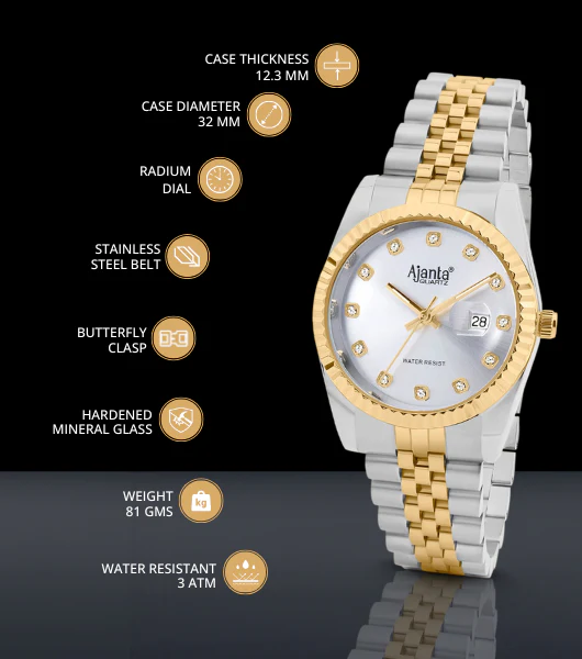 Avenza Two- Tone Silver Dial Stainless Steel Day-Date Watch - Image 3