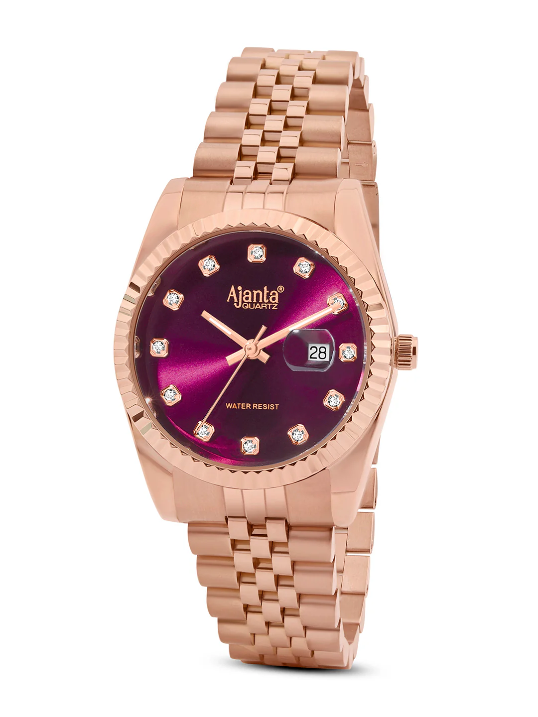Avenza Rose gold Wine Purple Dial Stainless Steel Day-Date Watch - Image 4