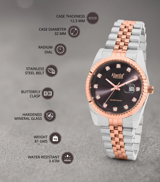 Avenza Two-Tone Grey Dial Stailnless Steel Day-Date Watch - Image 3